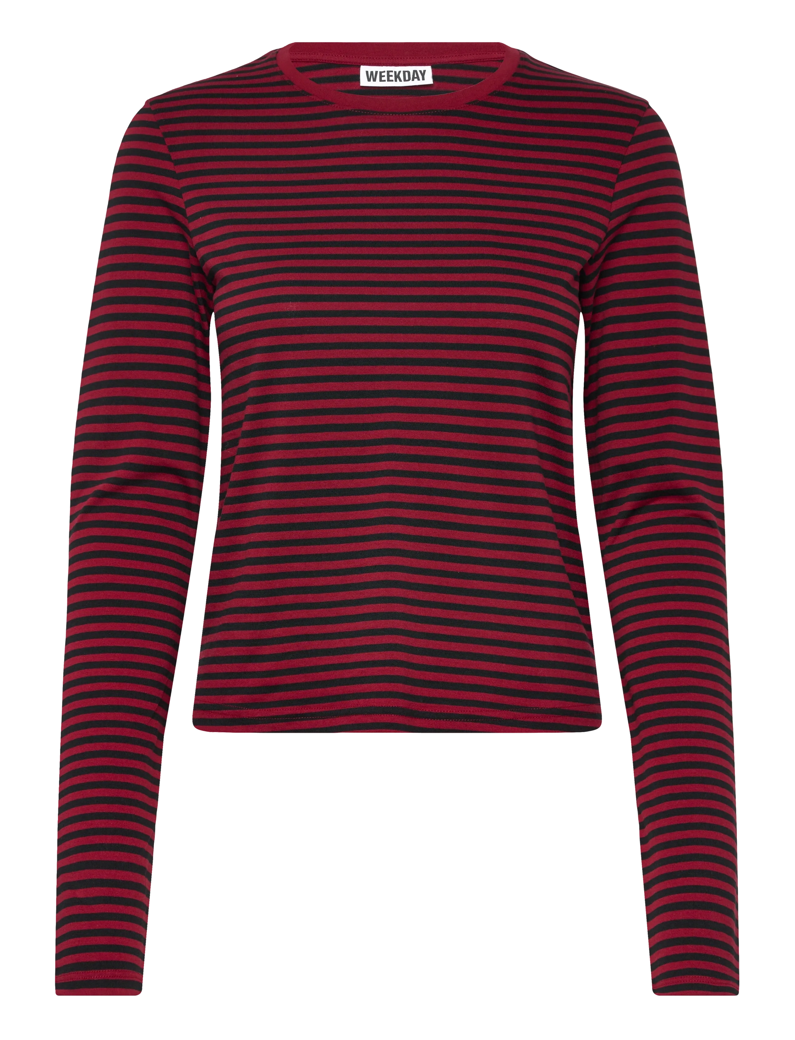 Weekday Slim Long-Sleeved Cotton Top - Nyheter - RED + BLACK STRIPE / multi