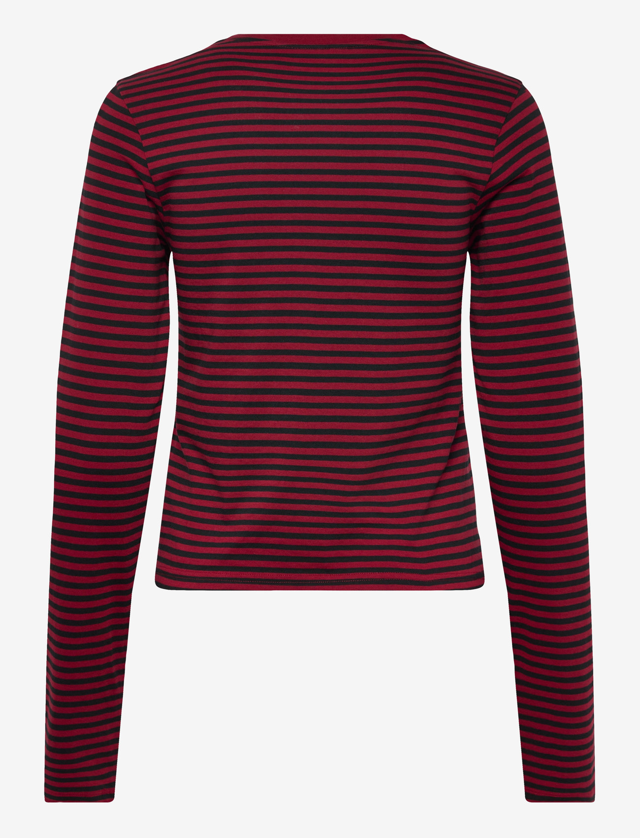 Weekday - Slim Long-Sleeved Cotton Top - langärmlige tops - red + black stripe - 1