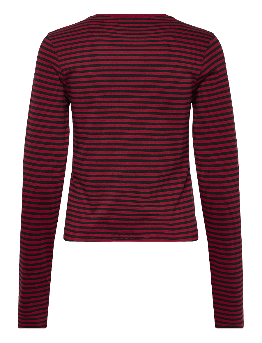 Weekday - Slim Long-Sleeved Cotton Top - langärmlige tops - red + black stripe - 1
