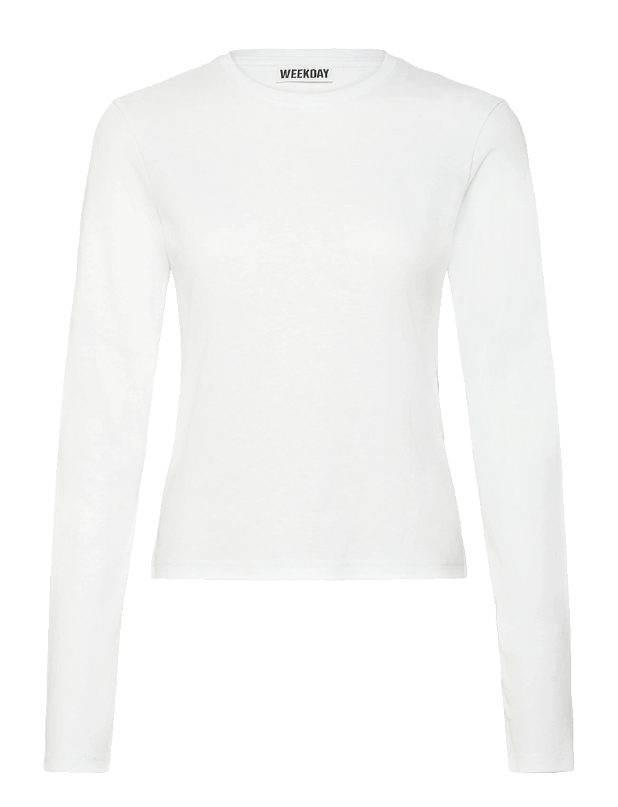 Weekday - Slim Long-Sleeved Cotton Top - langærmede toppe - white - 0