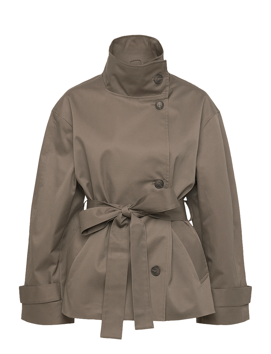 Weekday - Short Oversized Funnel Neck Trench Coat - trench coats - grey medium dusty - 0