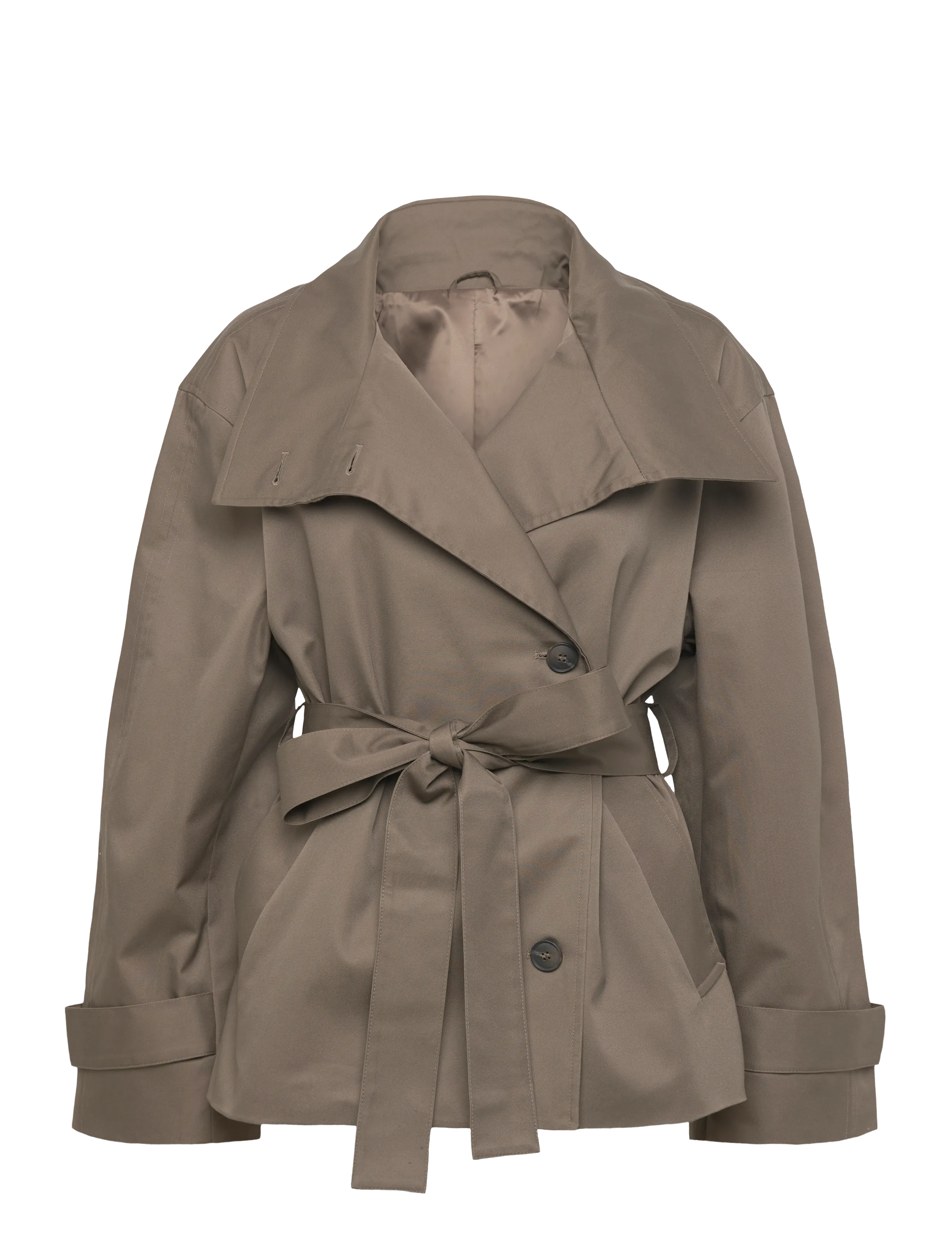 Weekday - Short Oversized Funnel Neck Trench Coat - trenchcoats - grey medium dusty - 2