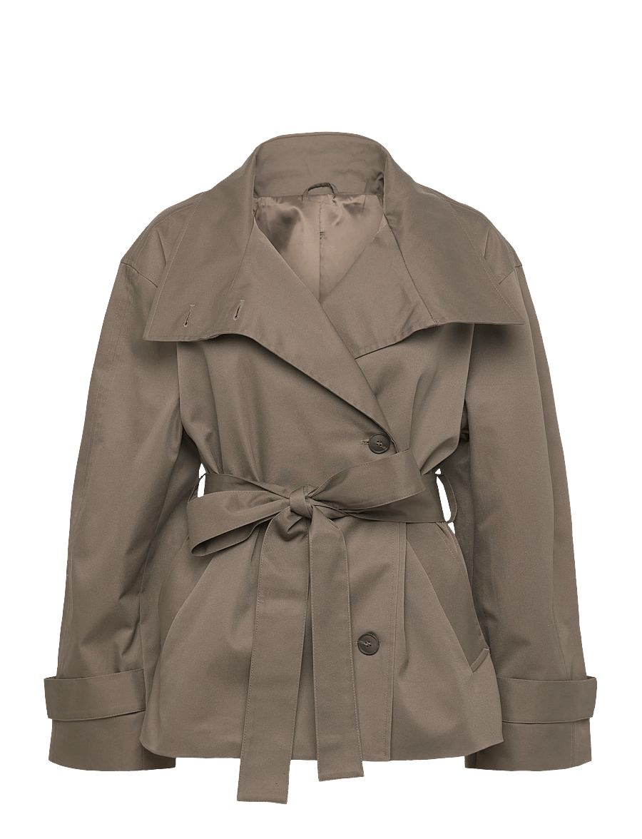 Weekday - Short Oversized Funnel Neck Trench Coat - trench coats - grey medium dusty - 2