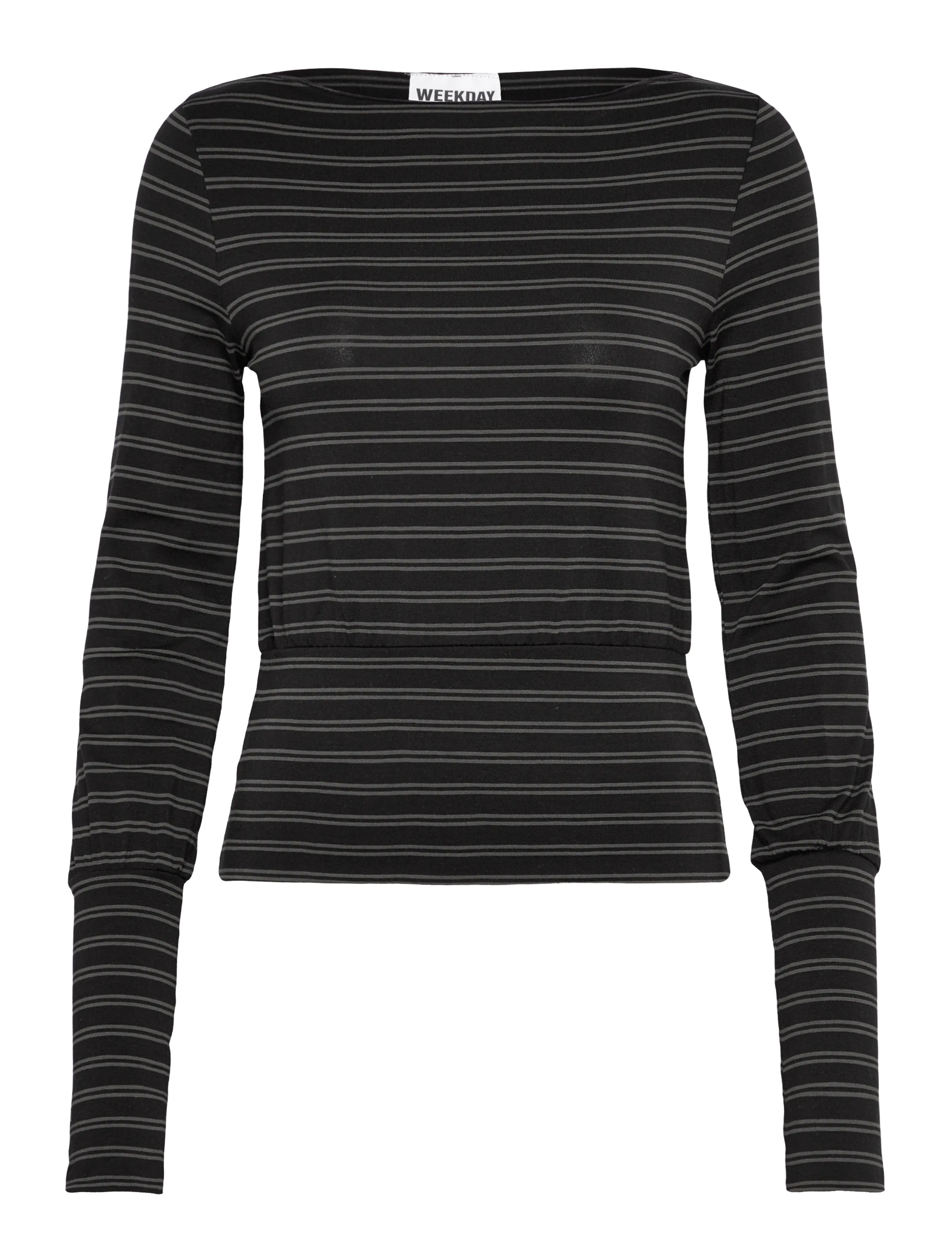 Weekday Long Sleeved Top, Kvinder, Stribet Bådhals Langærmet Top, Sort, Str: M