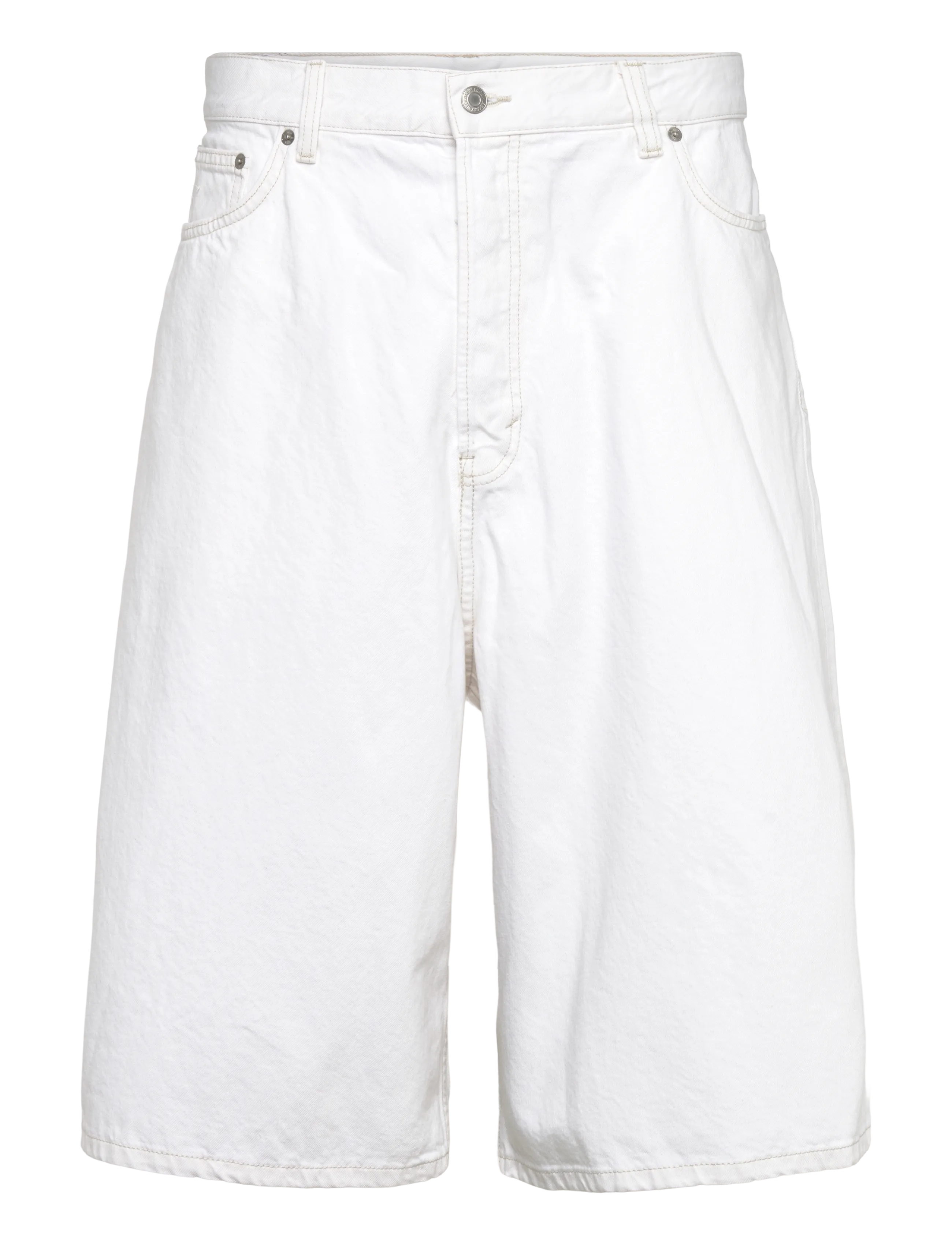 Weekday Void Mid Rise Loose Long Denim Shorts - Szorty - DIRTY WHITE / cream