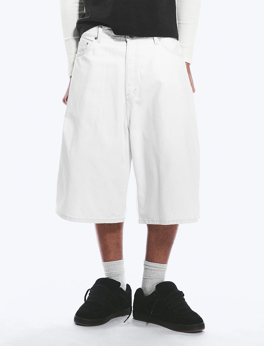 Weekday - Void Mid Rise Loose Long Denim Shorts - jorts - dirty white - 5