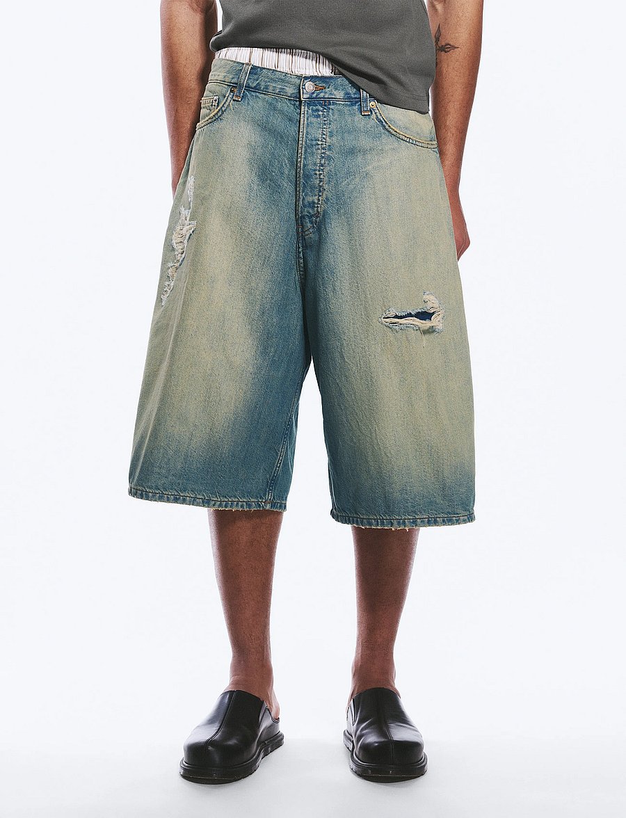 Weekday - Void Mid Rise Loose Long Denim Shorts - jorts - honey blue - 5