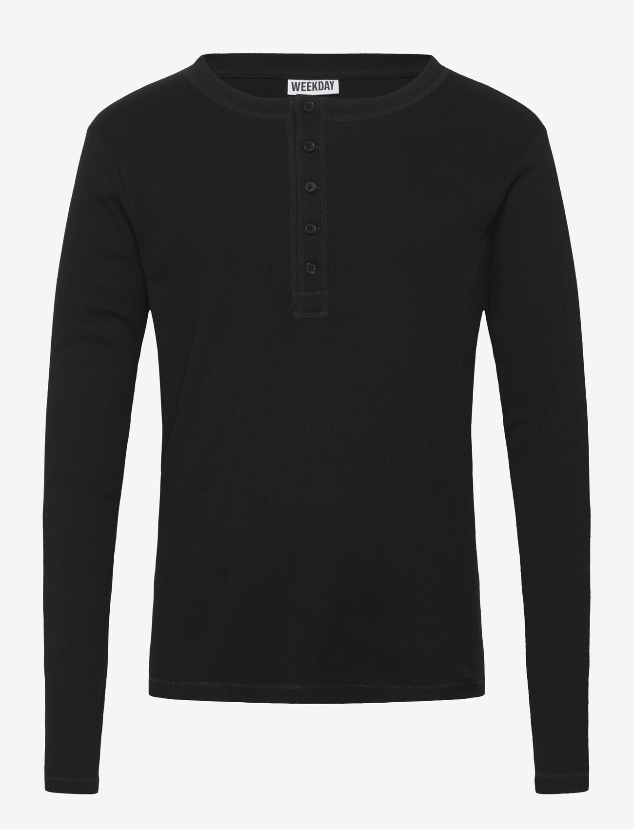 Weekday - Long-Sleeved Henley T-shirt - langærmede t-shirts - black dark - 0