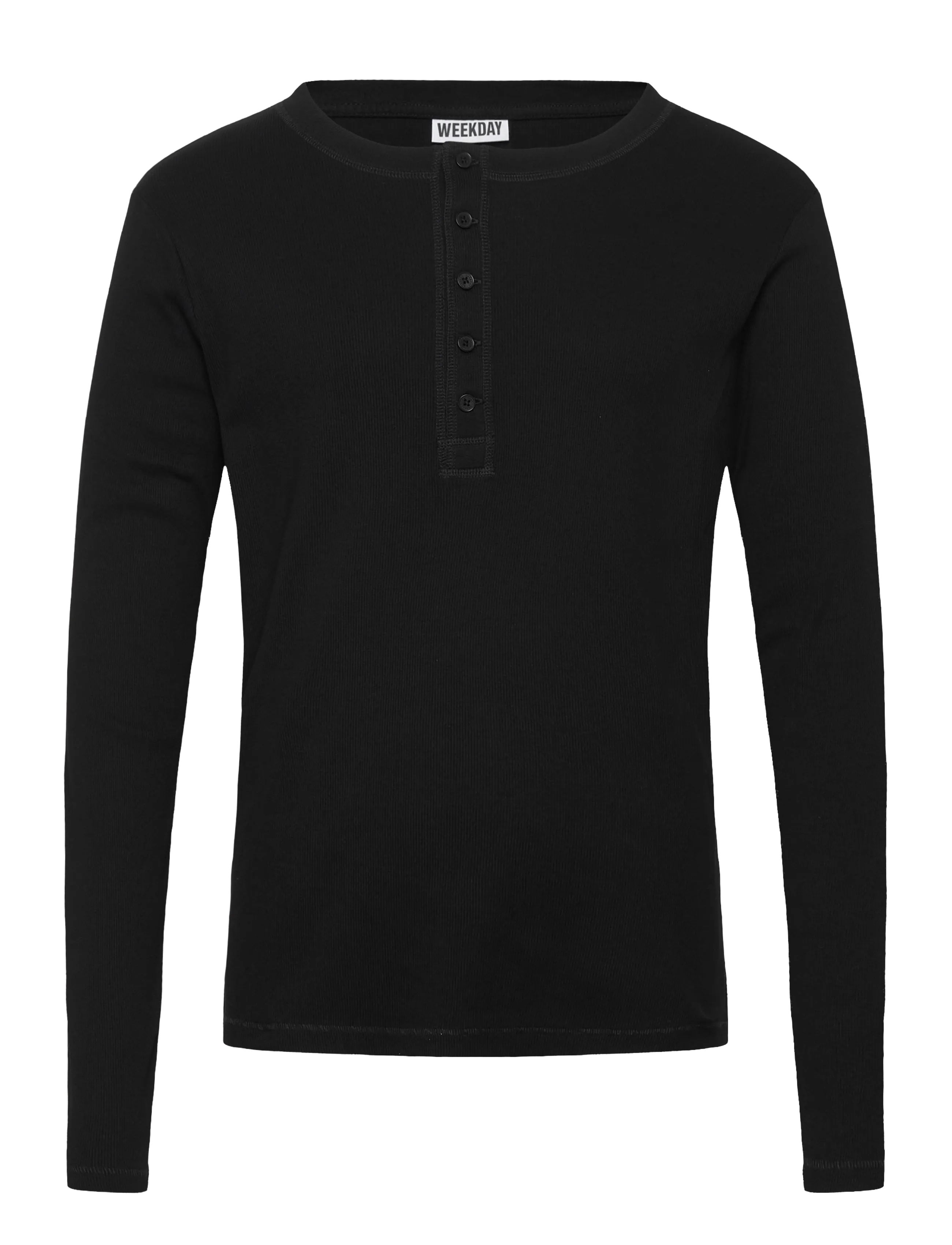 Weekday Long-Sleeved Henley T-shirt - Riided - BLACK DARK / black