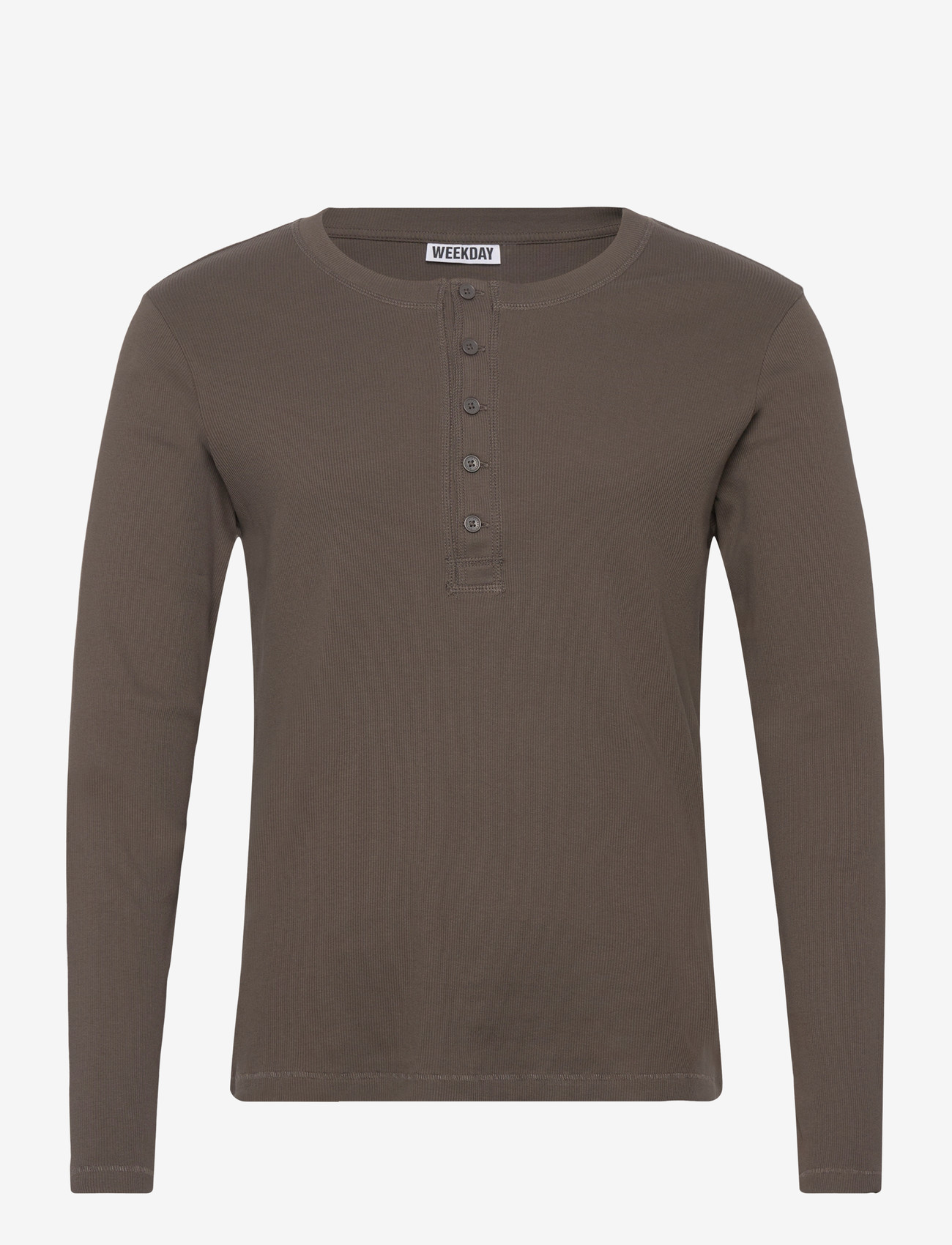 Weekday - Long-Sleeved Henley T-shirt - langærmede t-shirts - dark mole - 0