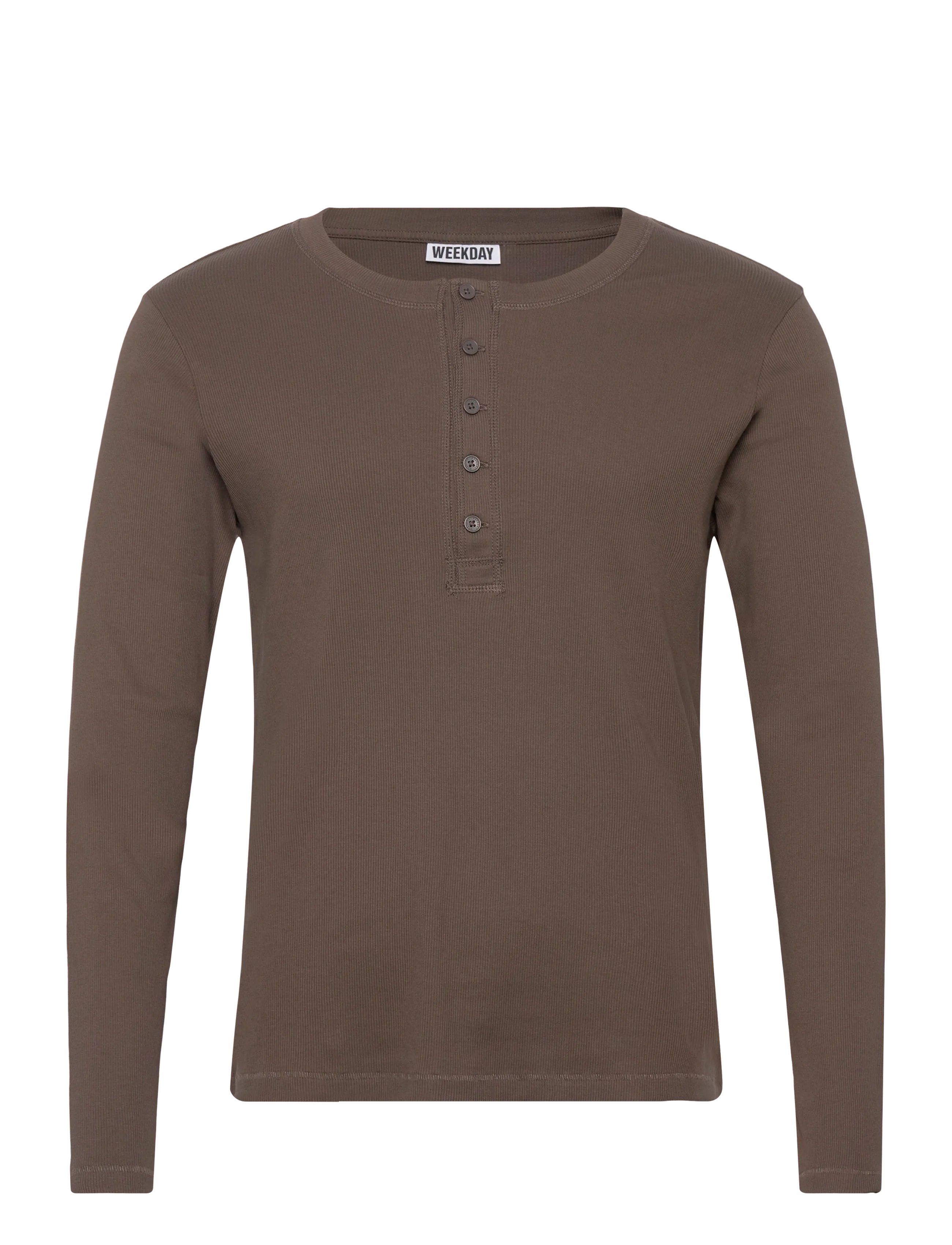 Weekday Long-Sleeved Henley T-shirt - T-skjorter - DARK MOLE / brown