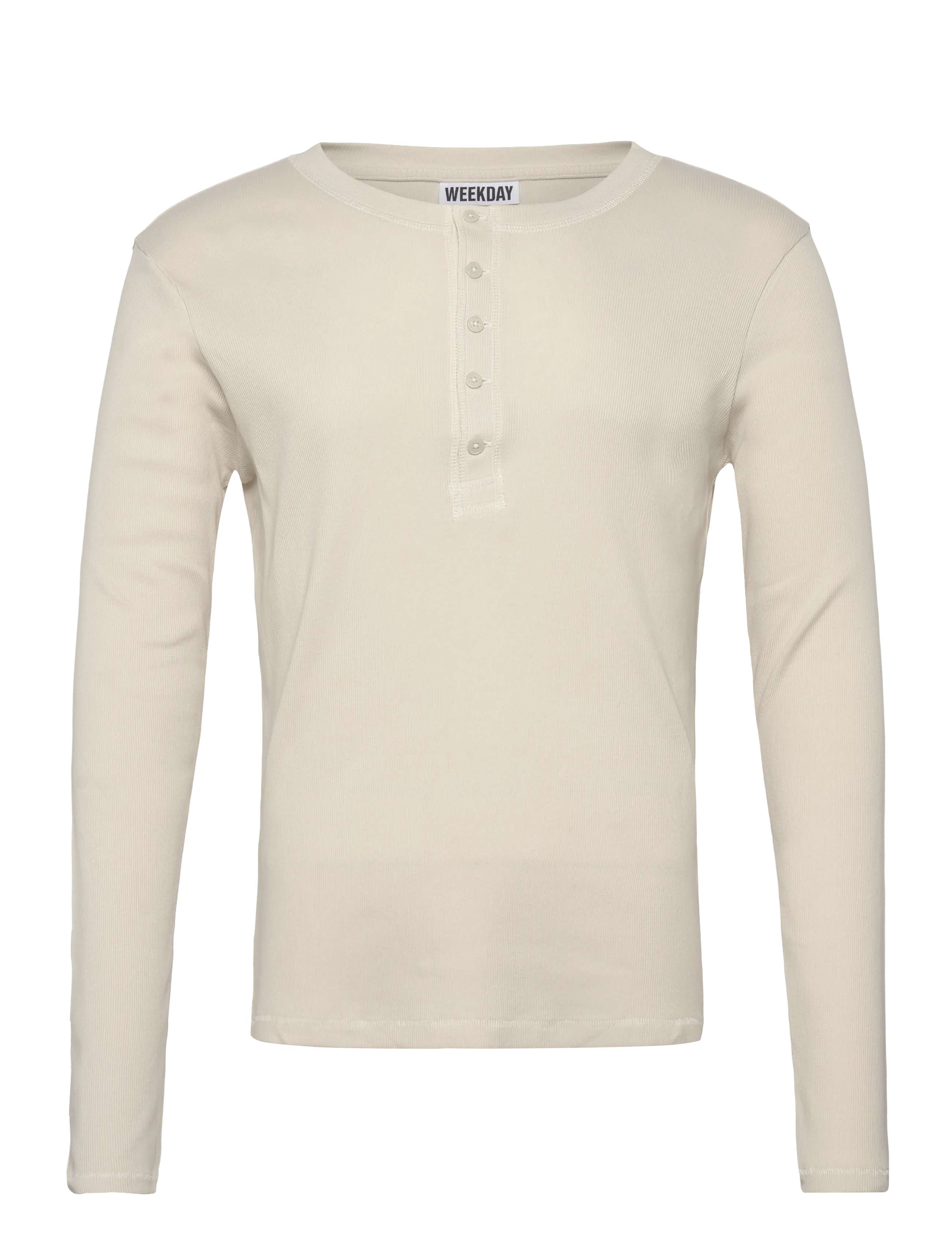 Weekday Long-Sleeved Henley T-Shirt, XL, T-shirts, Creme - Long-sleeved, Männerswear