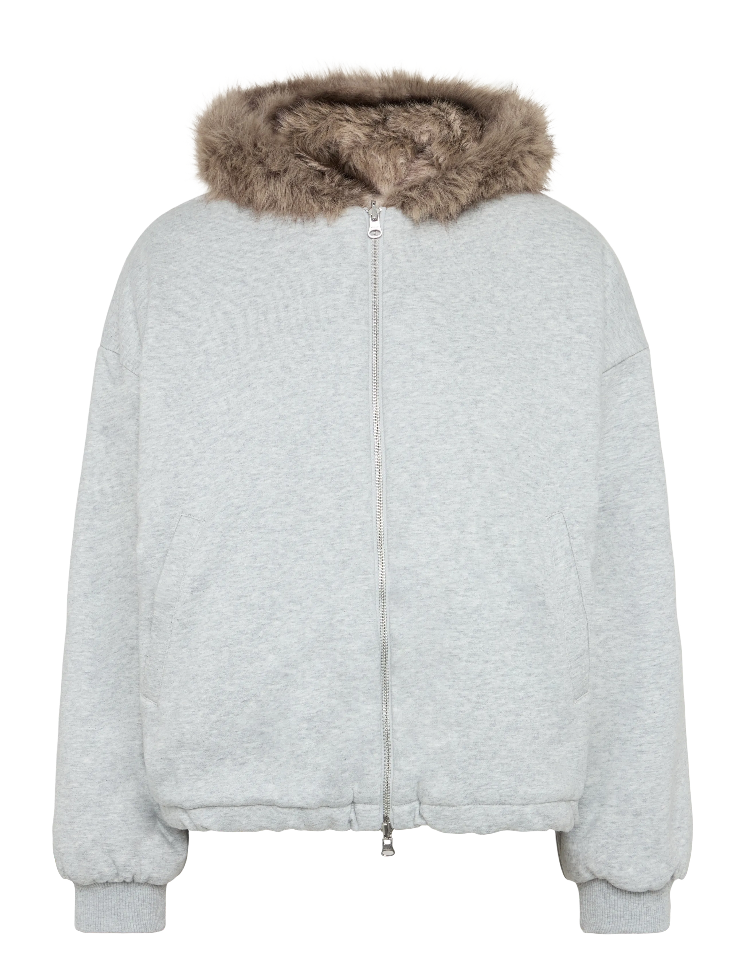 Weekday Reversible Faux Fur Zip Hoodie - Jacken & Mäntel - GREY MELANGE / grey