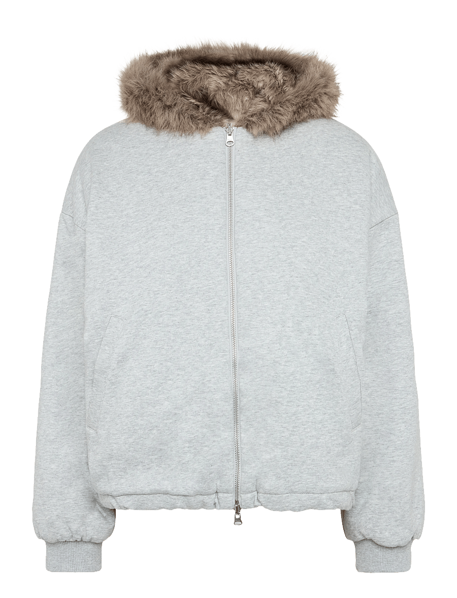 Weekday - Reversible Faux Fur Zip Hoodie - kunstpelz - grey melange - 0