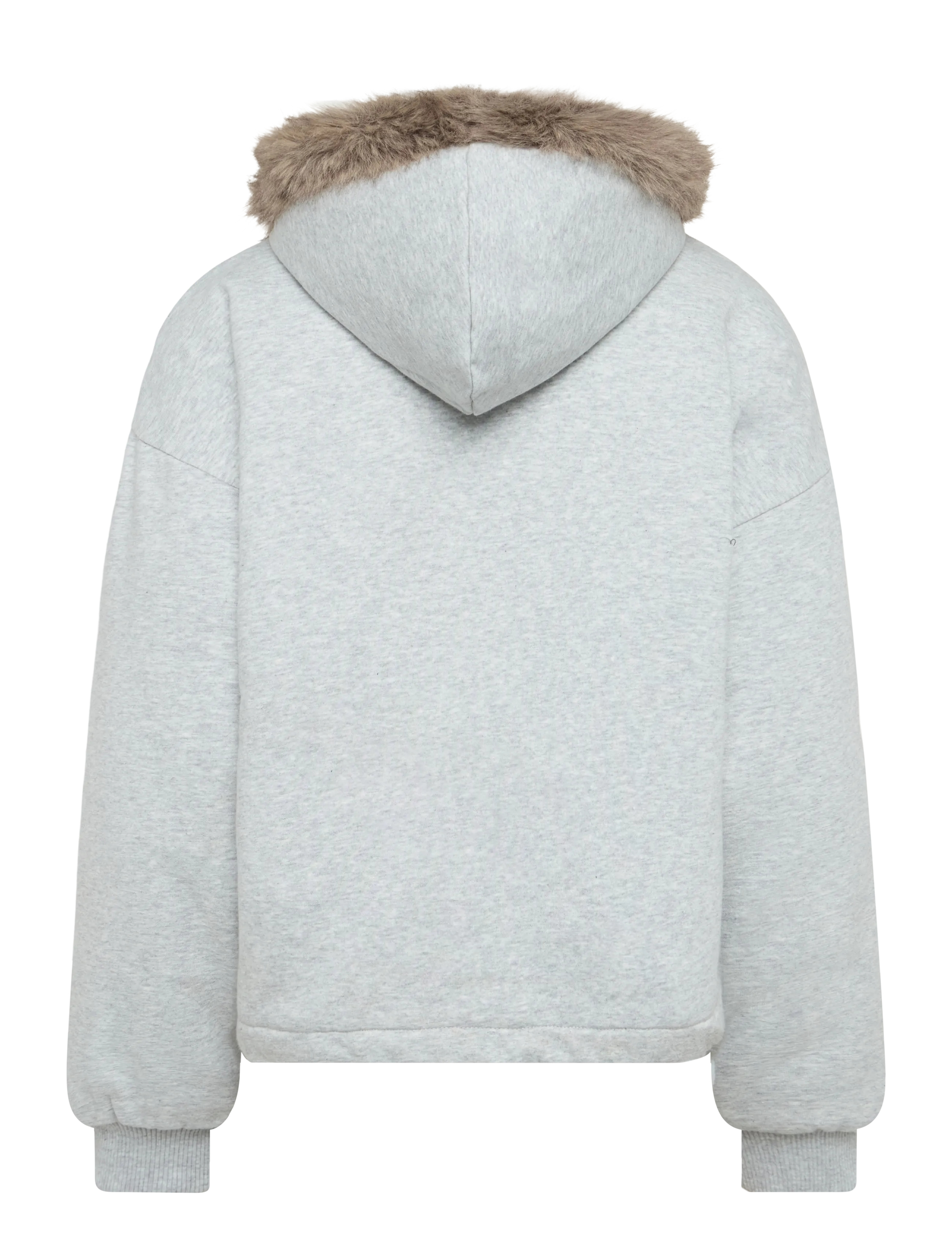 Weekday - Reversible Faux Fur Zip Hoodie - grey melange - 1