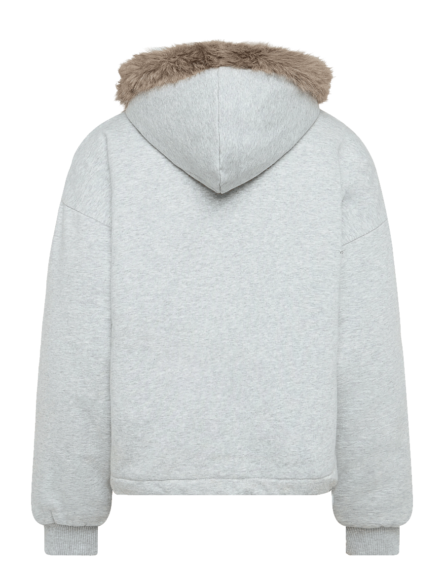 Weekday - Reversible Faux Fur Zip Hoodie - kunstpelz - grey melange - 1