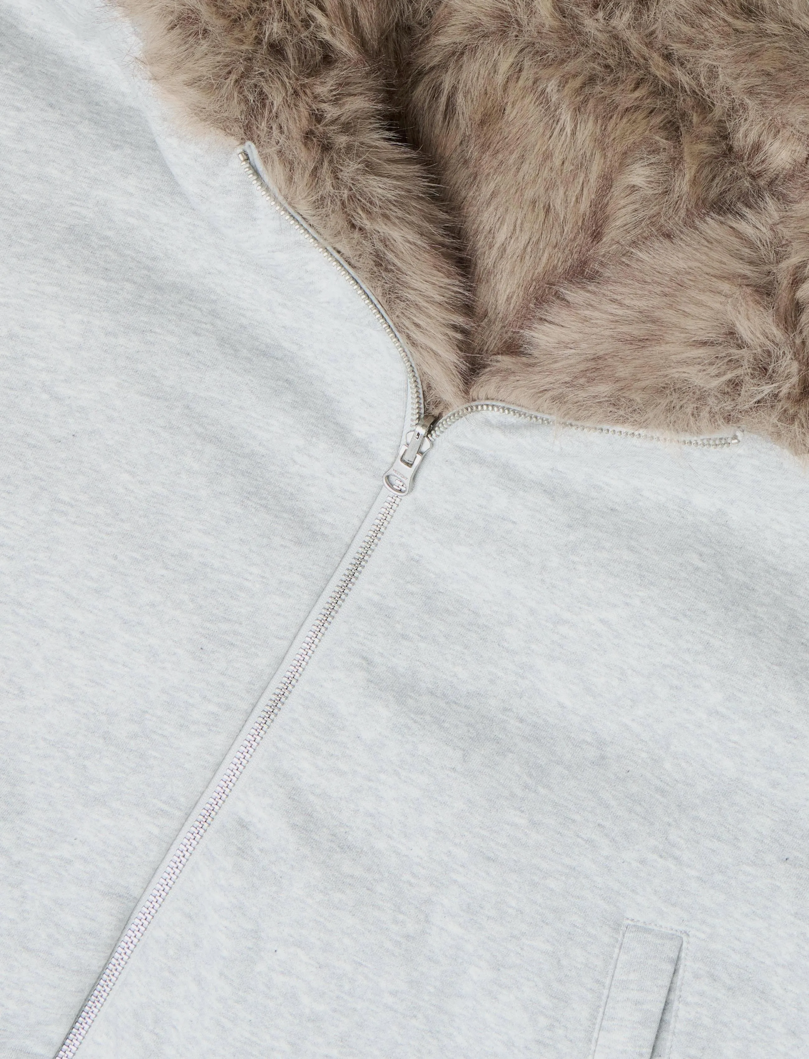 Weekday - Reversible Faux Fur Zip Hoodie - grey melange - 2