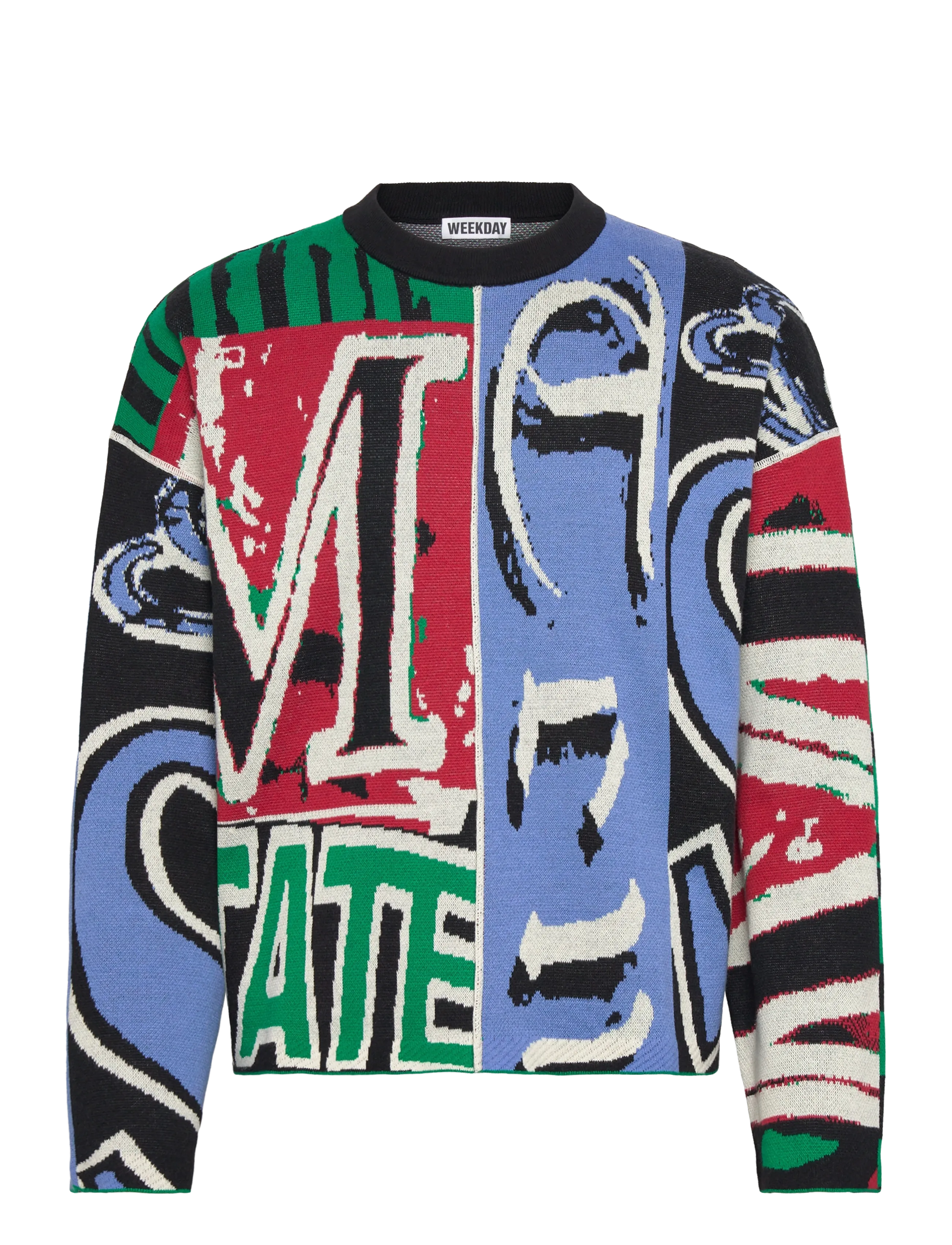 Weekday Loose Graphic Knitted Cotton Sweater - Clothing - BLACK / multi