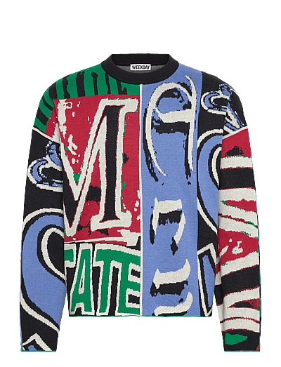 Loose Graphic Knitted Cotton Sweater - Rund Hals