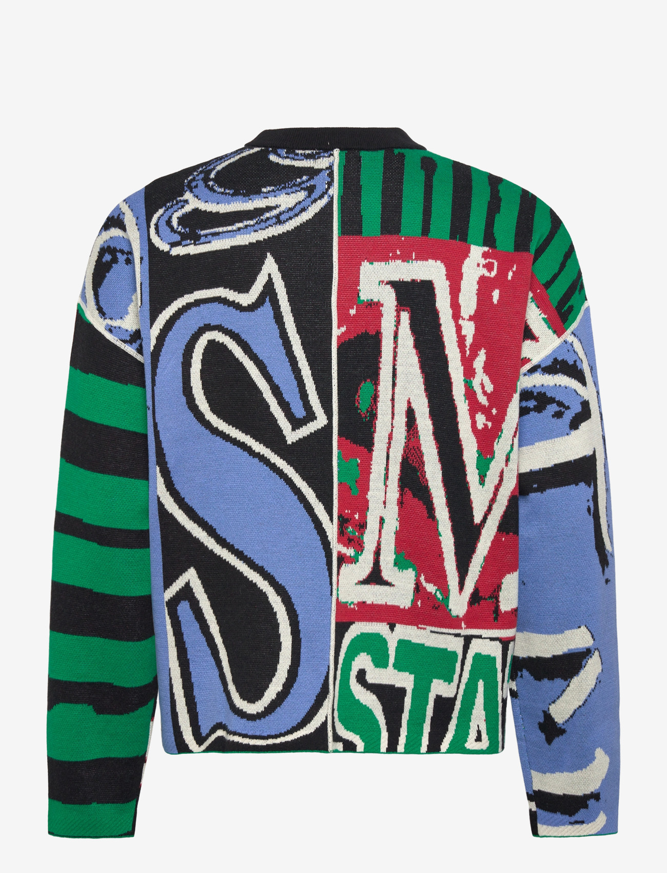 Weekday - Loose Graphic Knitted Cotton Sweater - round necks - black - 1