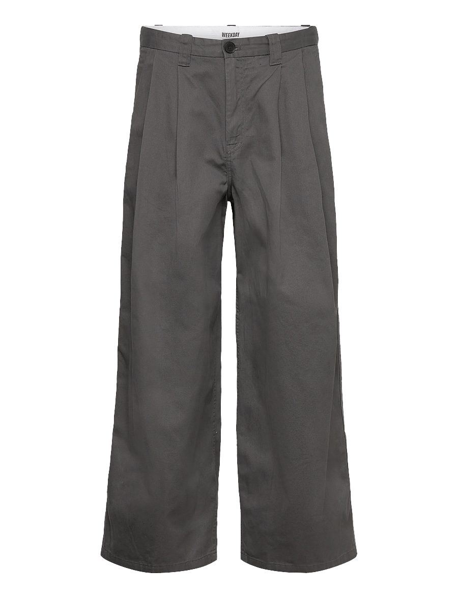 Weekday - Otis Loose Pleated Cotton Twill Chinos - chinos - dark grey - 0