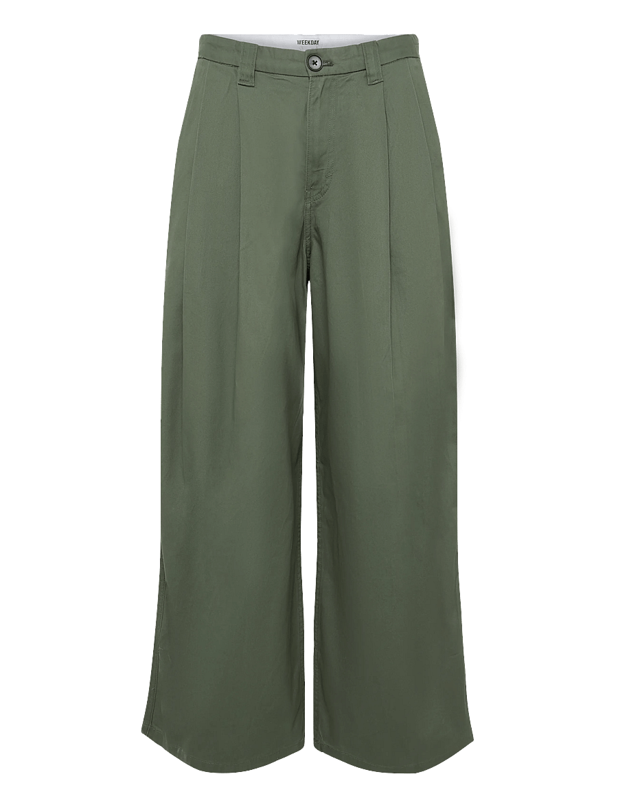Weekday - Otis Baggy Pleated Twill Chinos - chinos - khaki green medium d - 0
