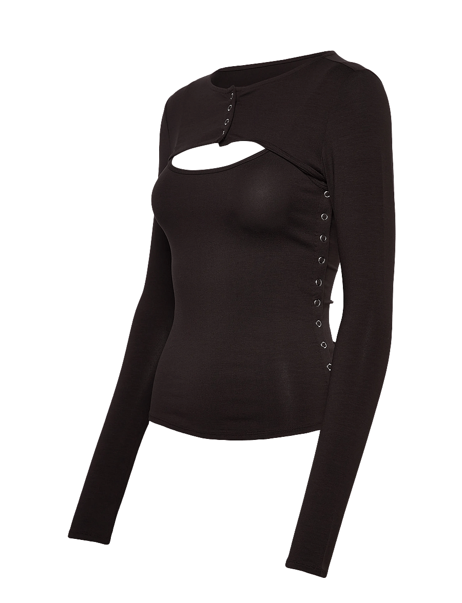 Weekday - Layered Two-Piece Bolero Singlet - langærmede toppe - brown dark - 2