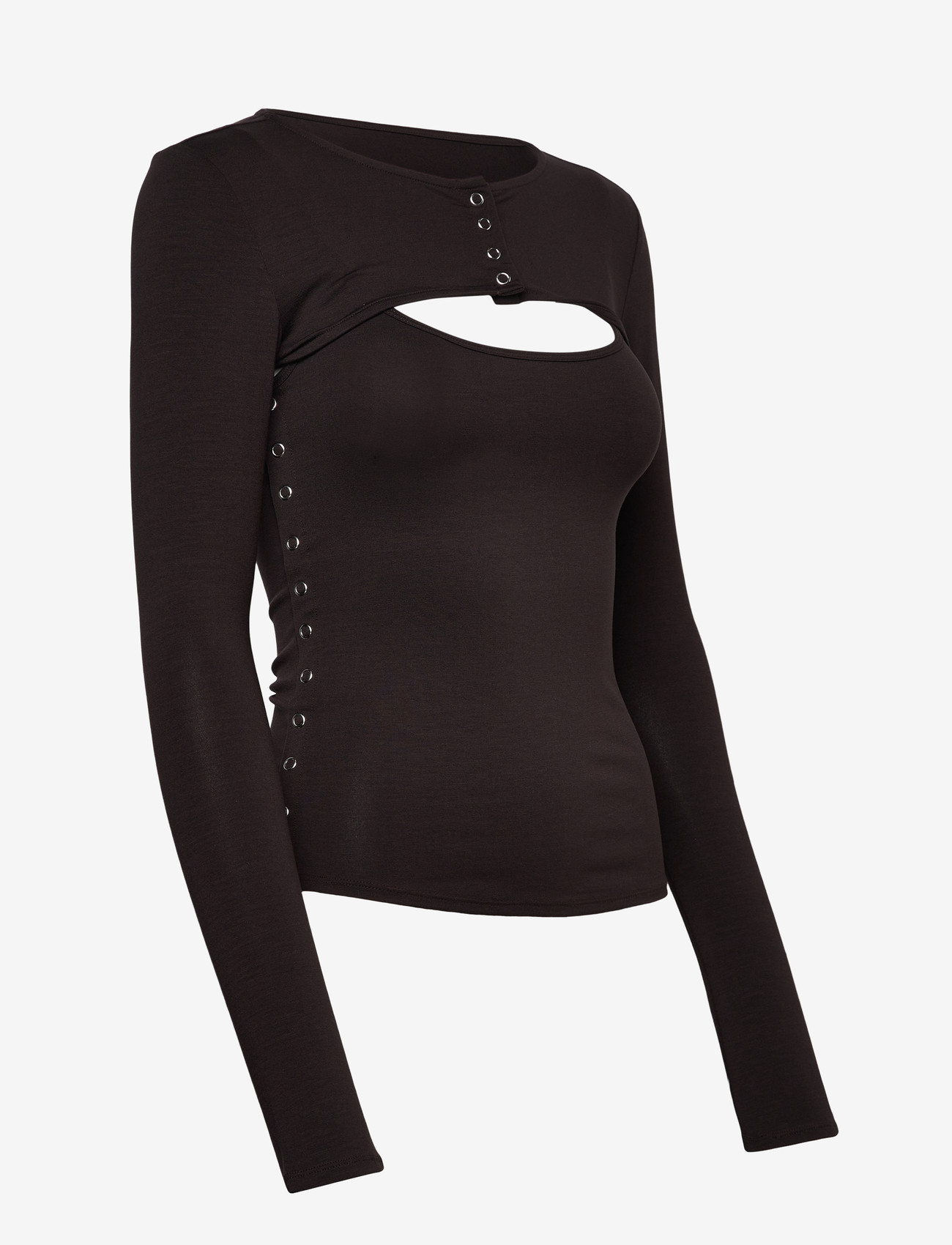 Weekday - Layered Two-Piece Bolero Singlet - long-sleeved tops - brown dark - 3