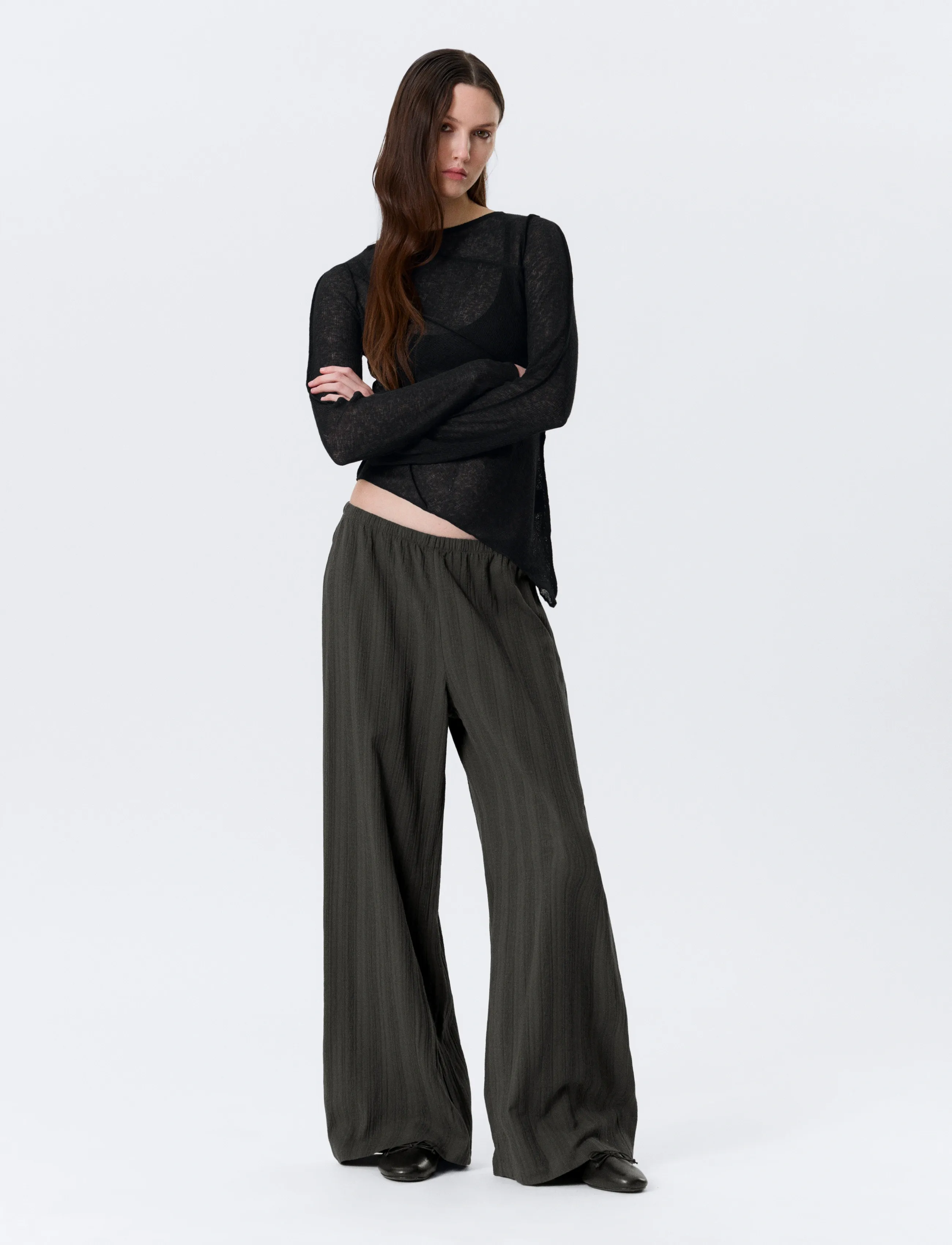 Weekday Pull On Cotton Trousers, XL, Grau - Wide Leg, Frauen