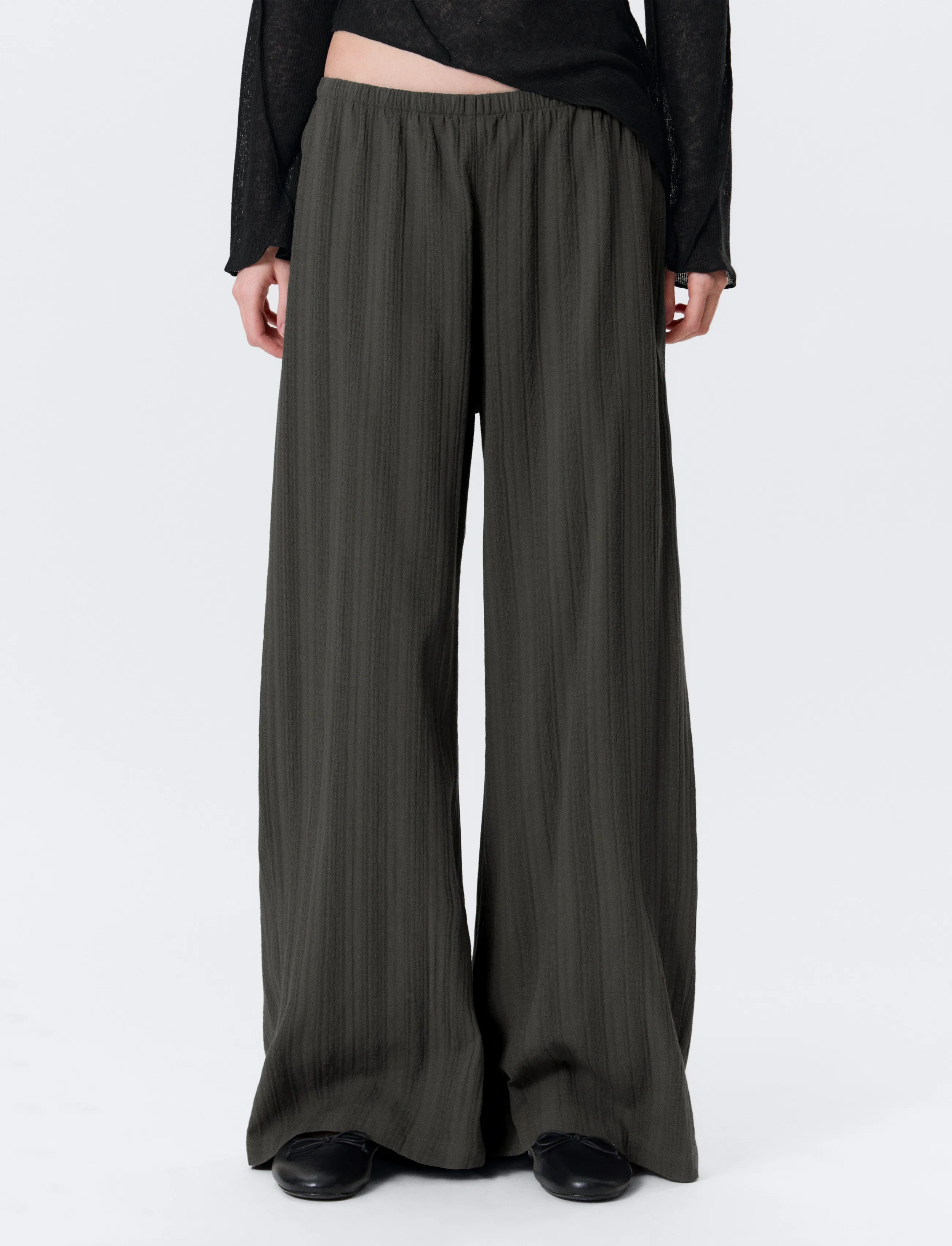 Weekday - Pull On Cotton Trousers - laia säärega püksid - grey dark structured - 3