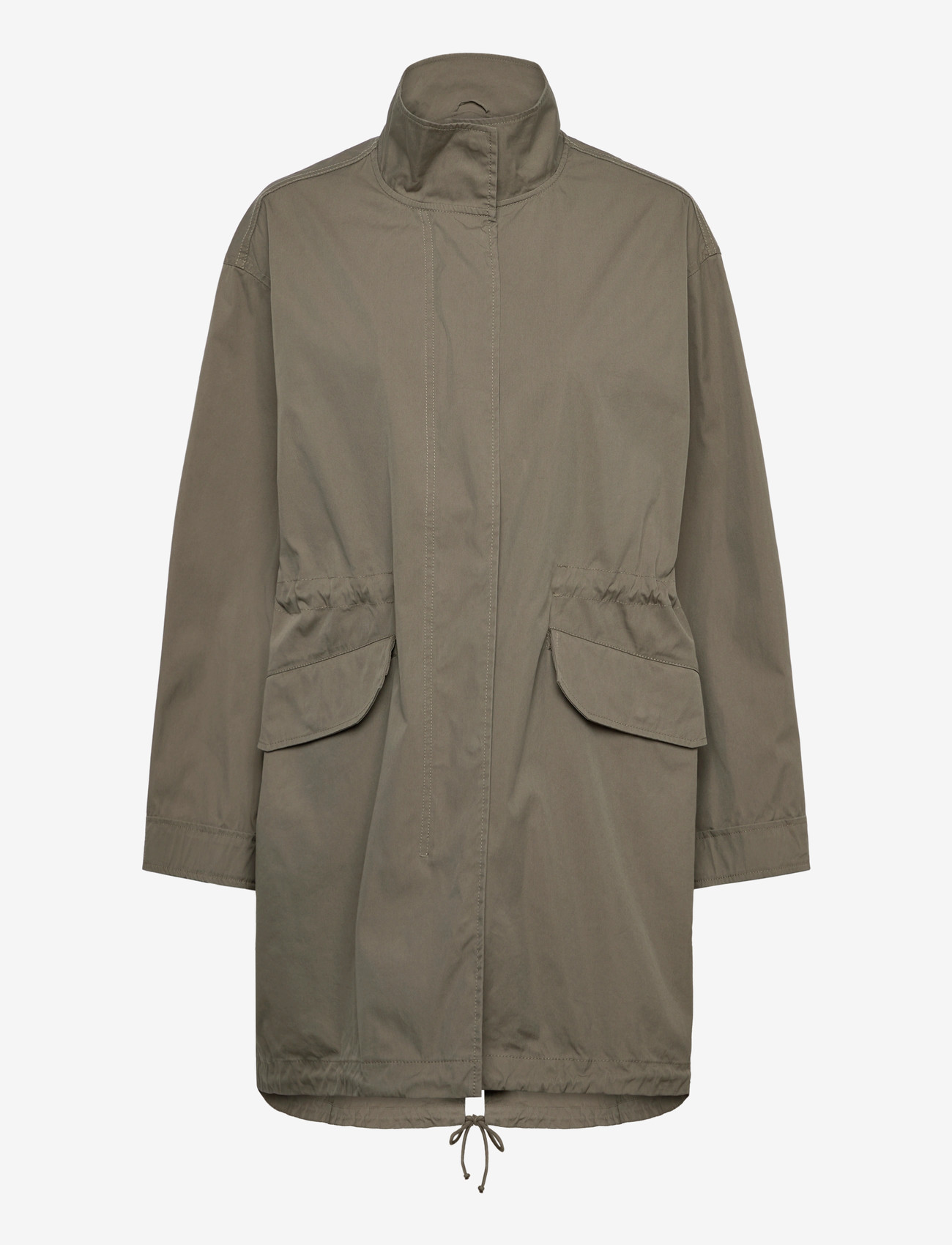 Weekday - Oversized Funnel-Neck Canvas Parka - parka coats - washed khaki green - 0