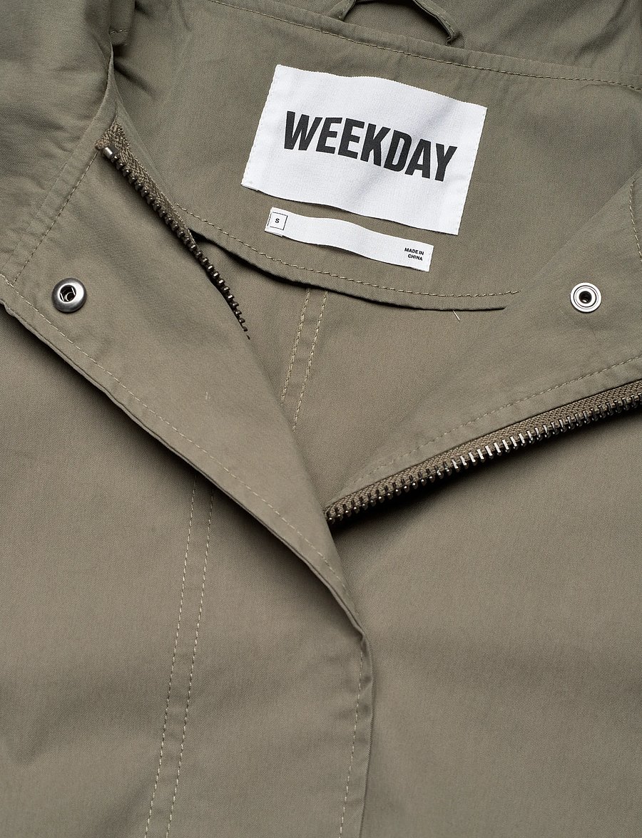 Weekday - Oversized Funnel-Neck Canvas Parka - parkad - washed khaki green - 2