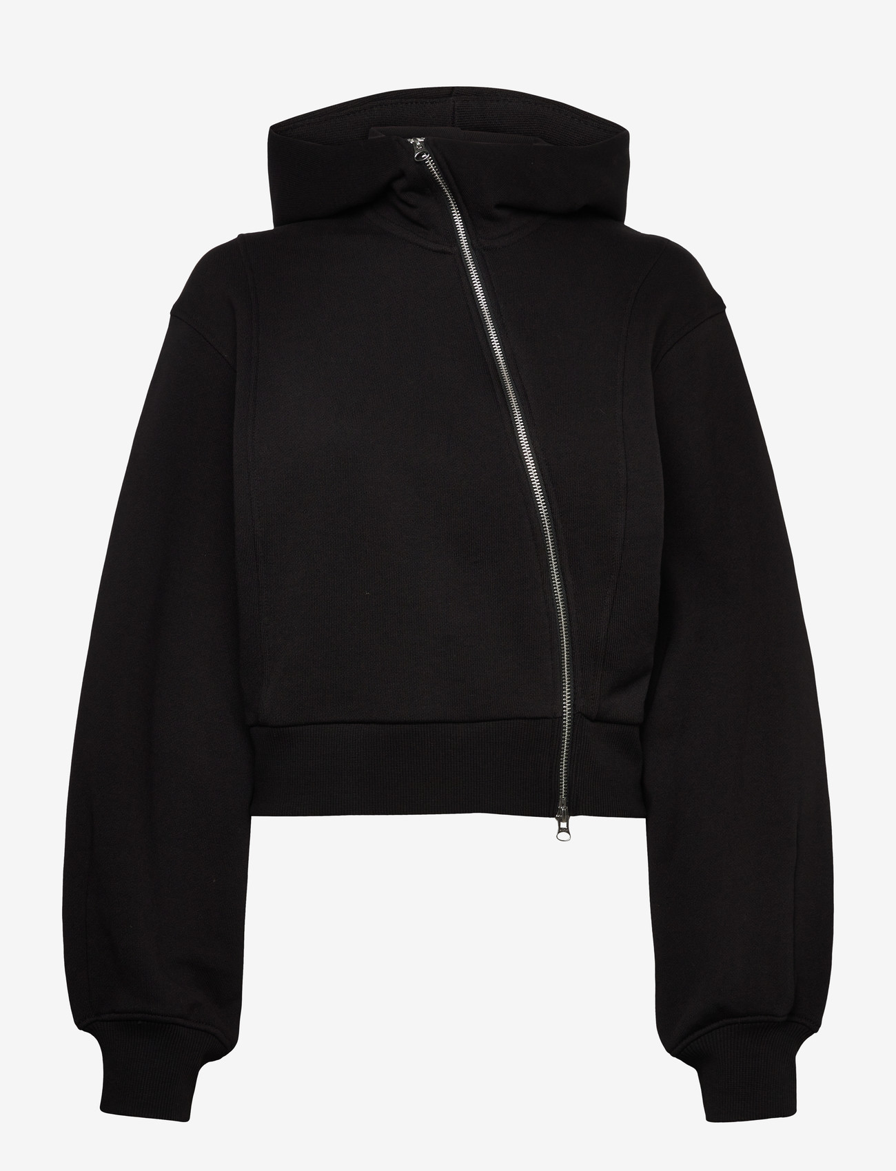 Weekday - Cropped Asymmetric Zip Hoodie - hættetrøjer - black - 0