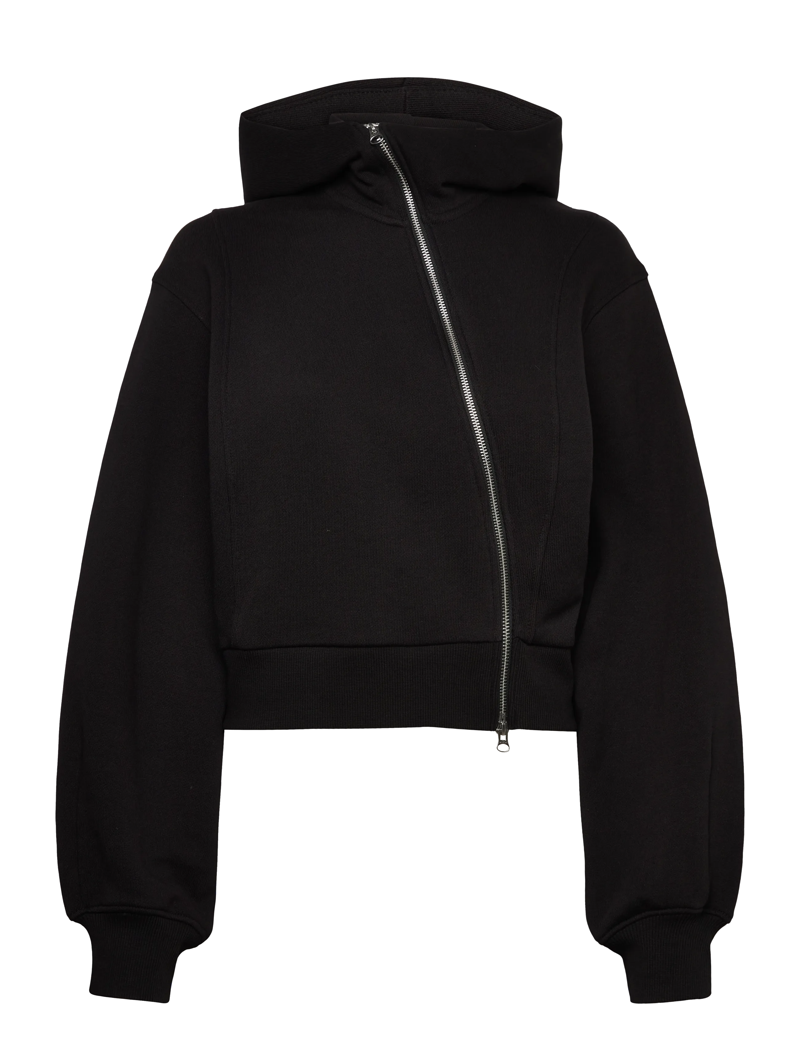 Weekday Cropped Asymmetric Zip Hoodie - Kapuutsiga dressipluusid - BLACK / black