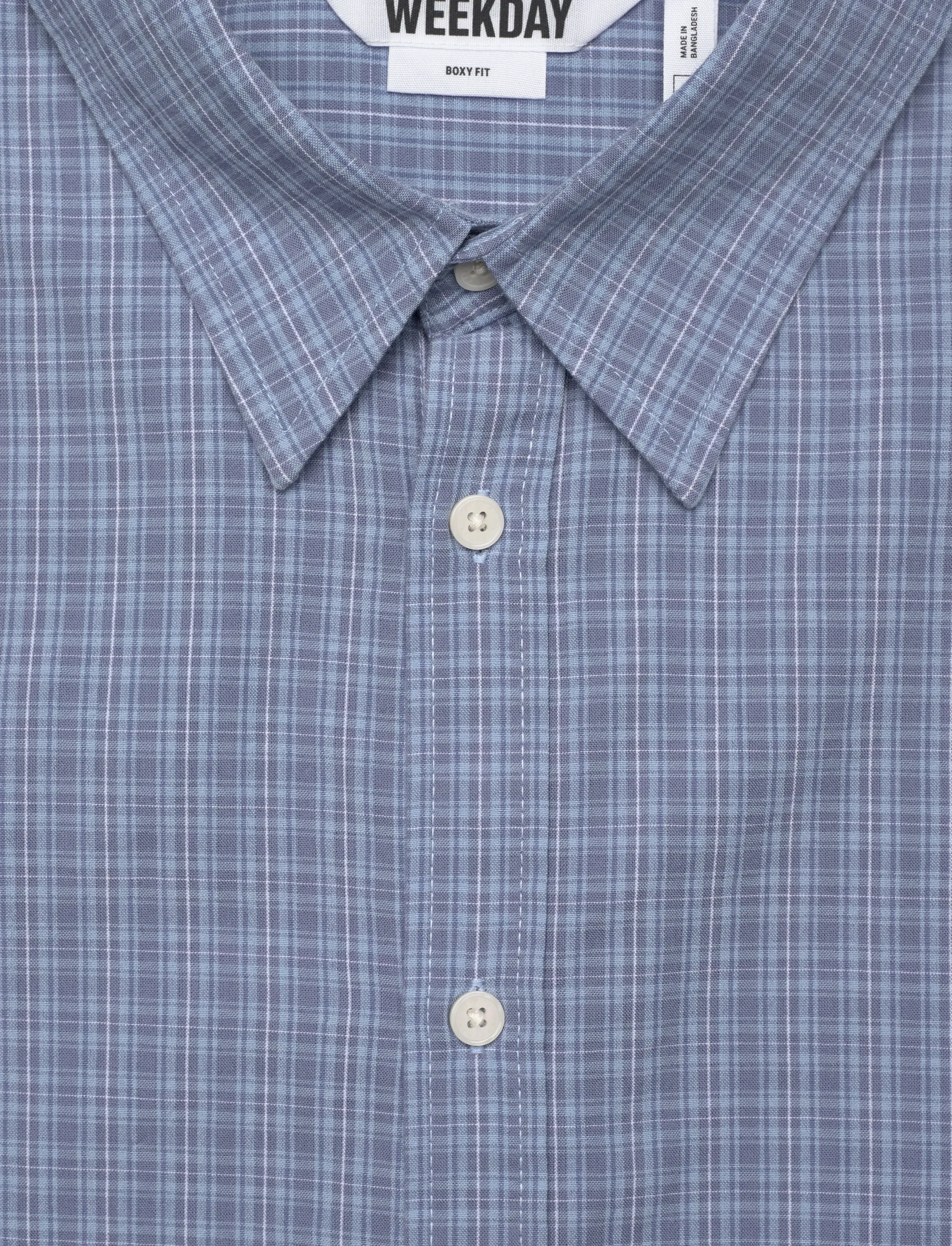 Weekday - Loose Cotton Shirt - checkered shirts - blue check - 2
