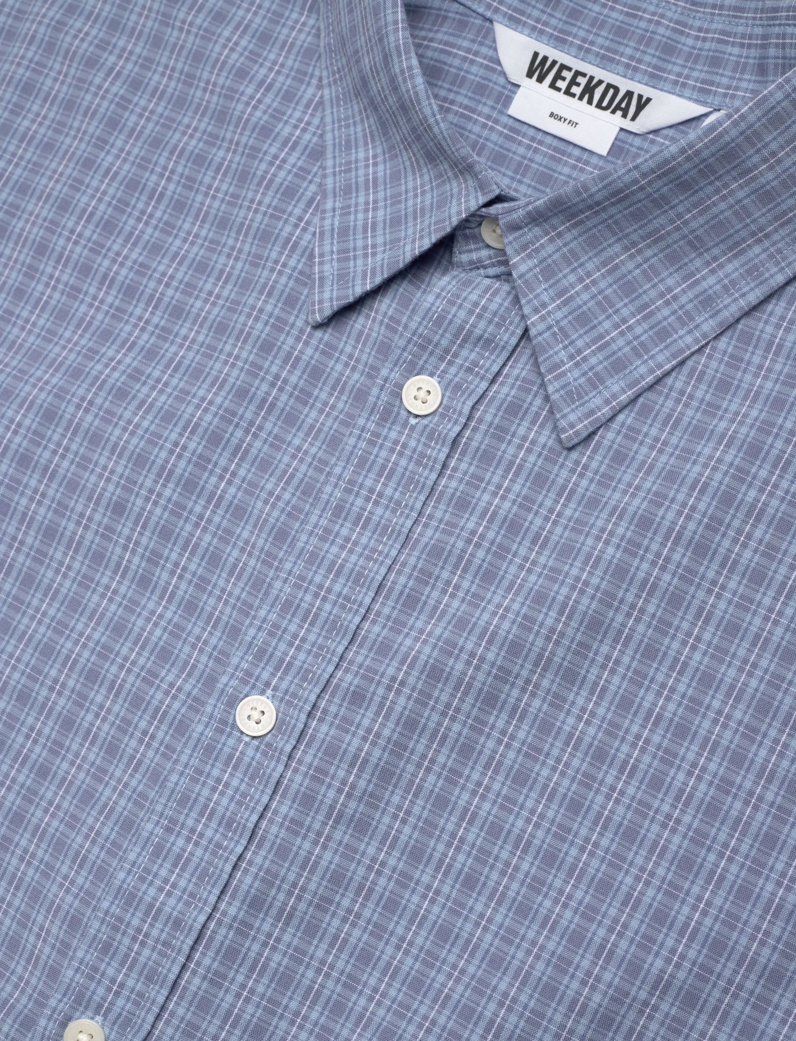 Weekday - Loose Cotton Shirt - checkered shirts - blue check - 3