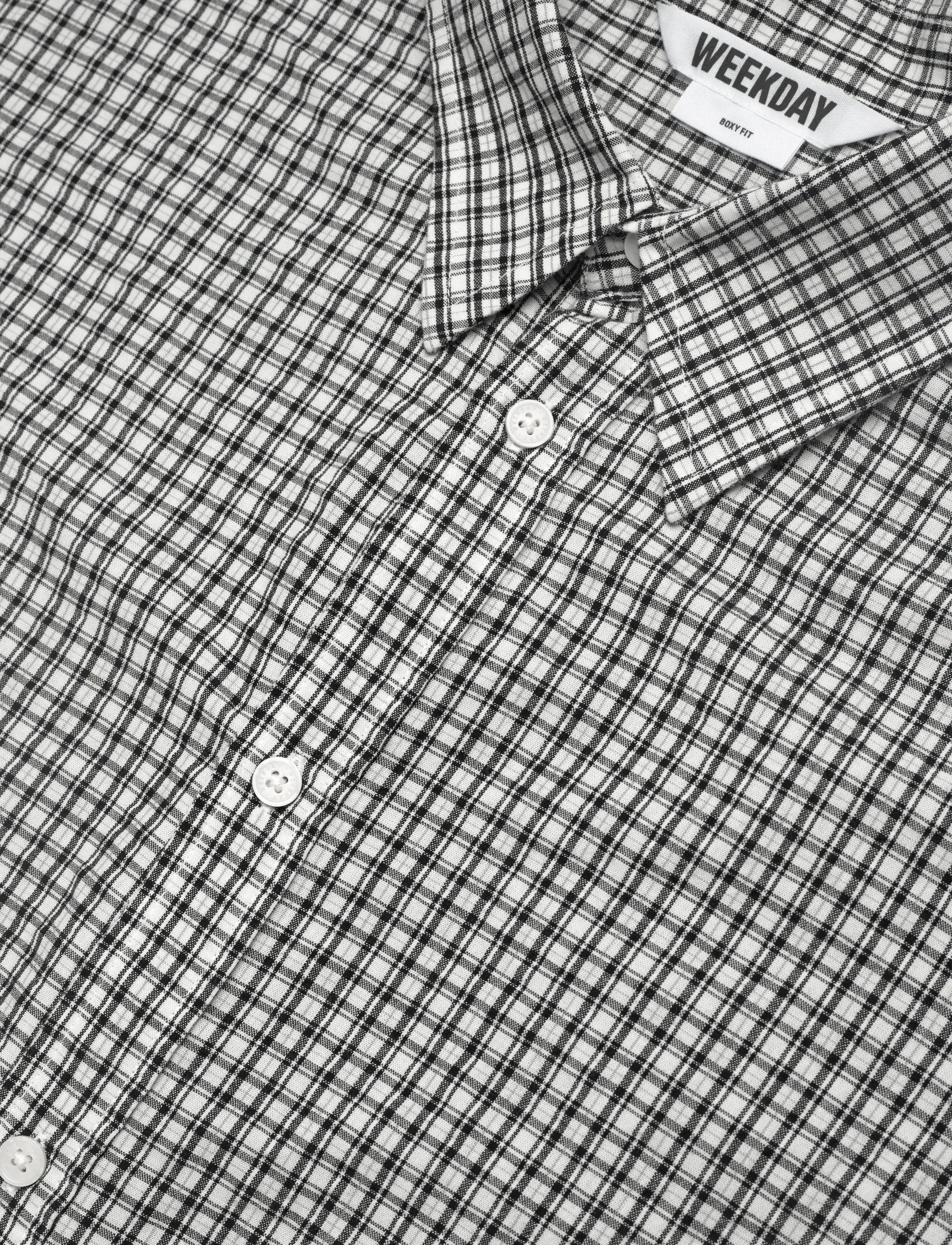 Weekday - Loose Cotton Shirt - rutiga skjortor - white check - 3