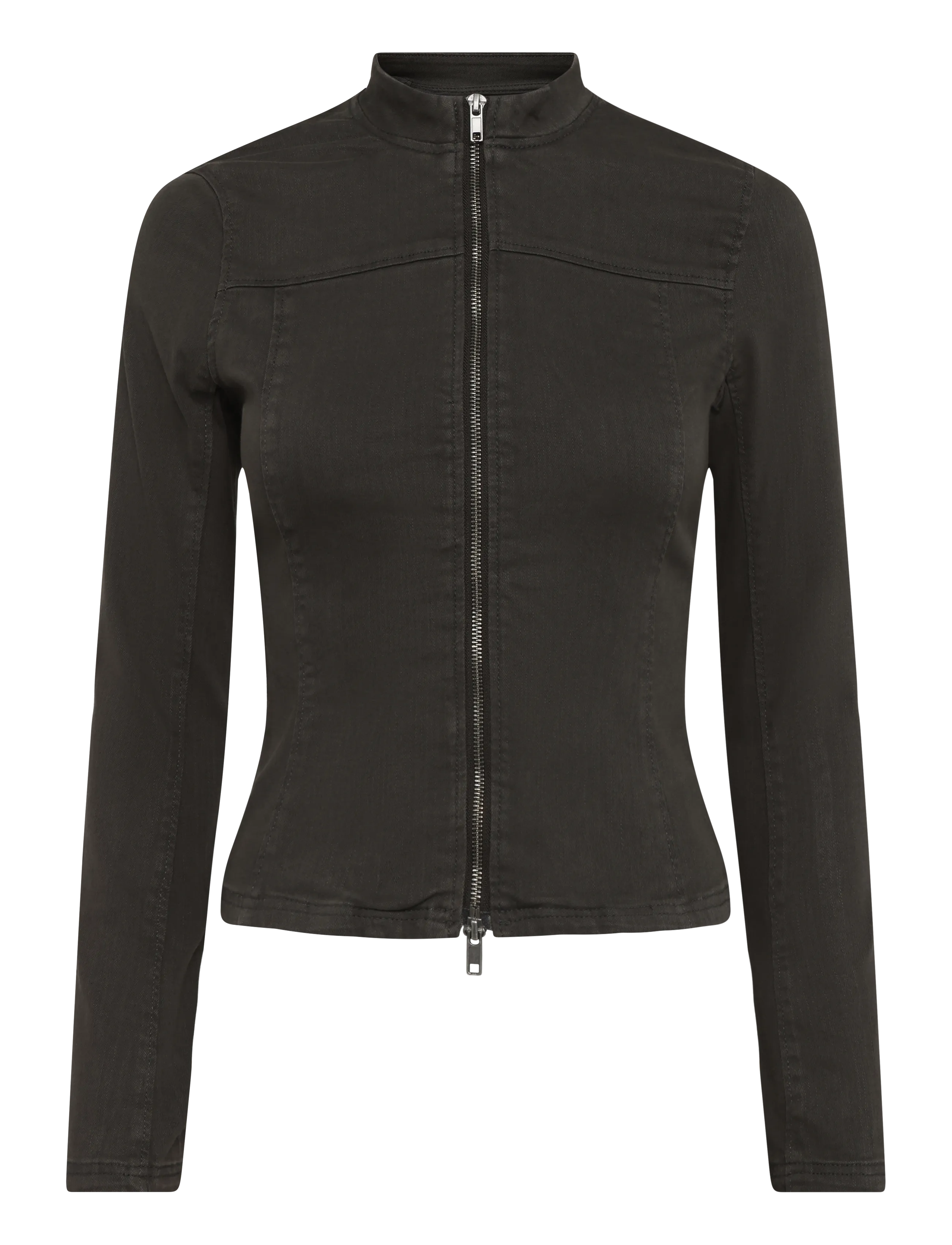 Weekday Genevieve Slim Structured Cotton Zip Jacket, 44, Jackets, Grau - Denim, Frauen