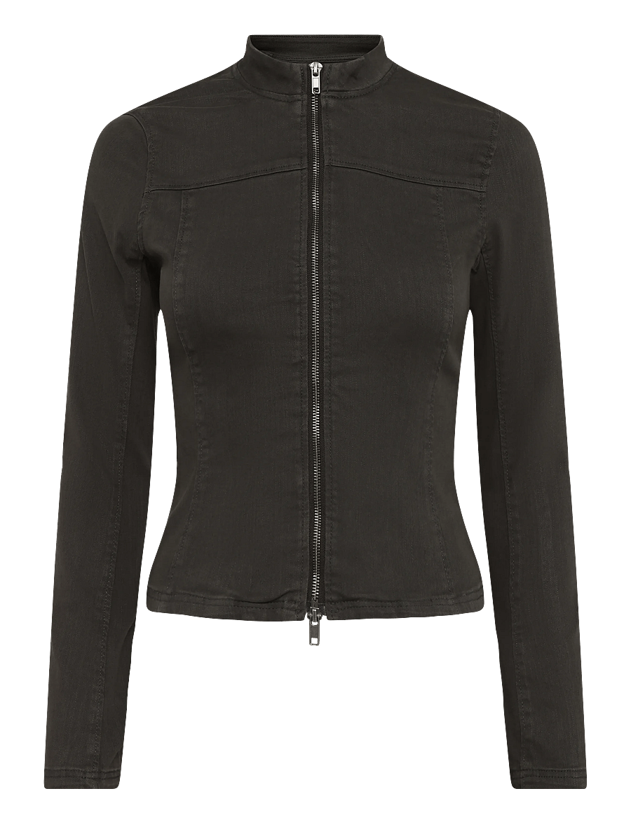Weekday - GENEVIEVE SLIM STRUCTURED COTTON ZIP JACKET - teksatagid - dark grey - 0