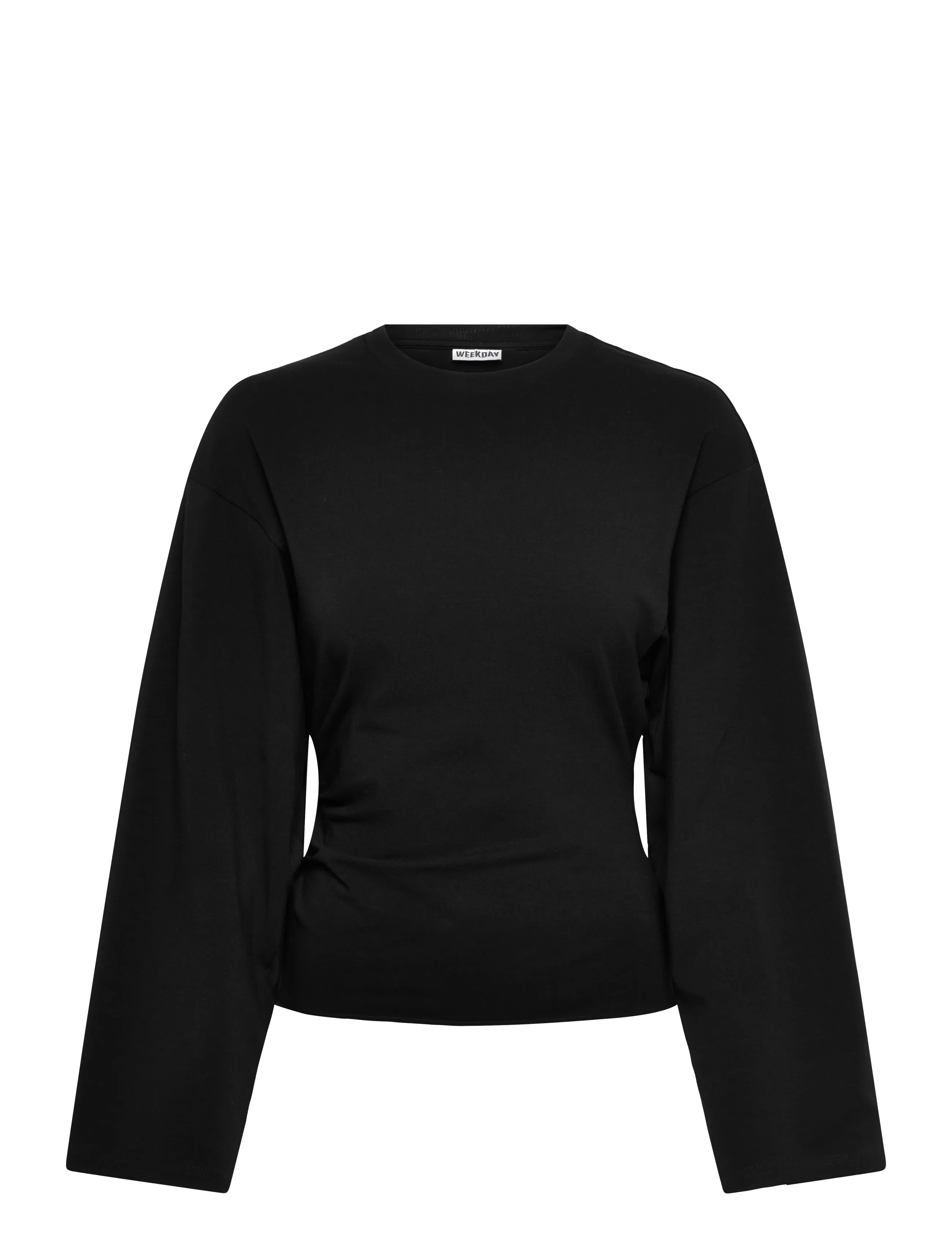 Weekday Ruched Long-Sleeved T-shirt - Weekday - BLACK / black