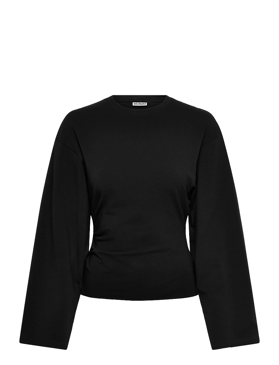 Weekday - Ruched Long-Sleeved T-shirt - langærmede toppe - black - 0