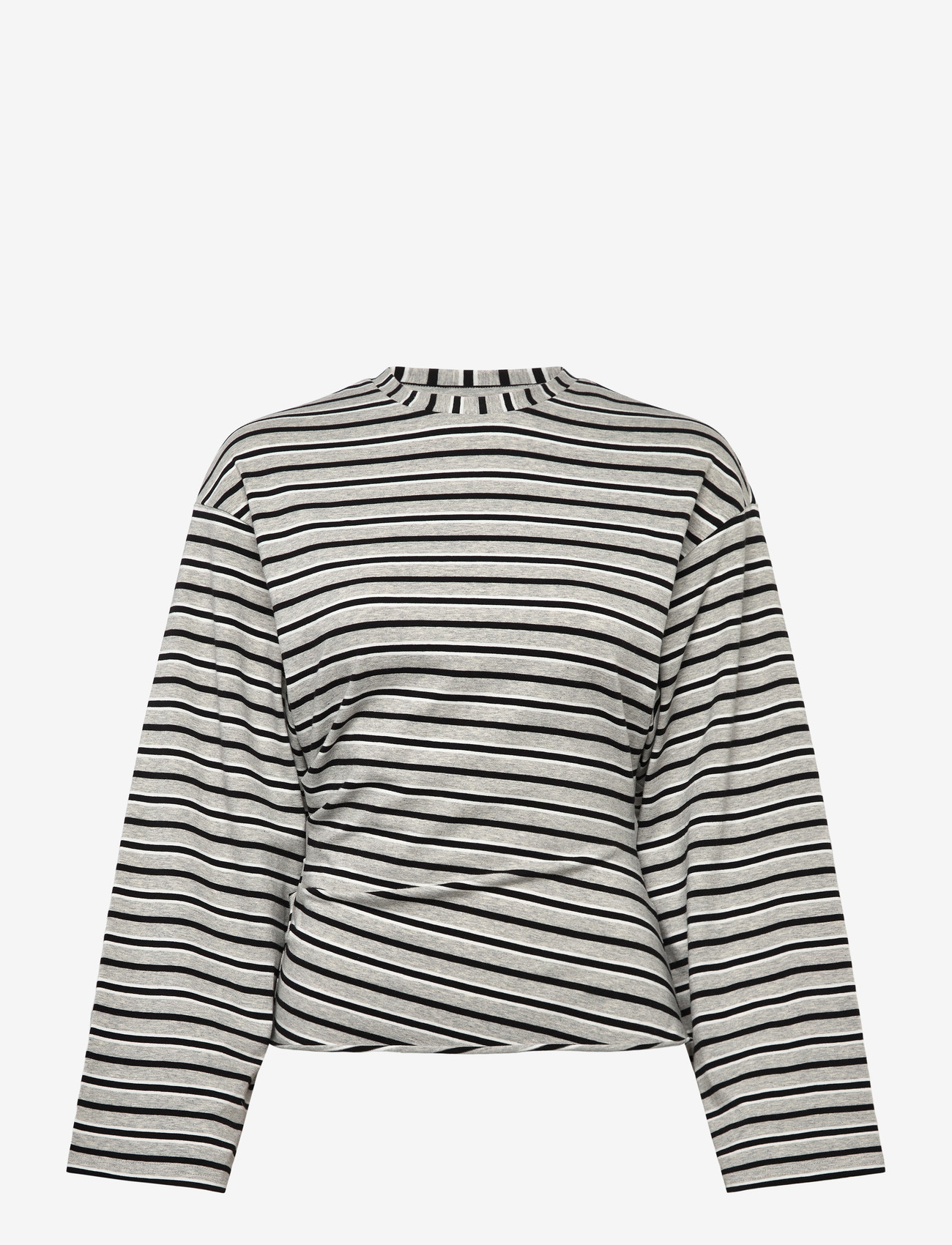 Weekday - Ruched Long-Sleeved T-shirt - långärmade toppar - black/white stripe - 0