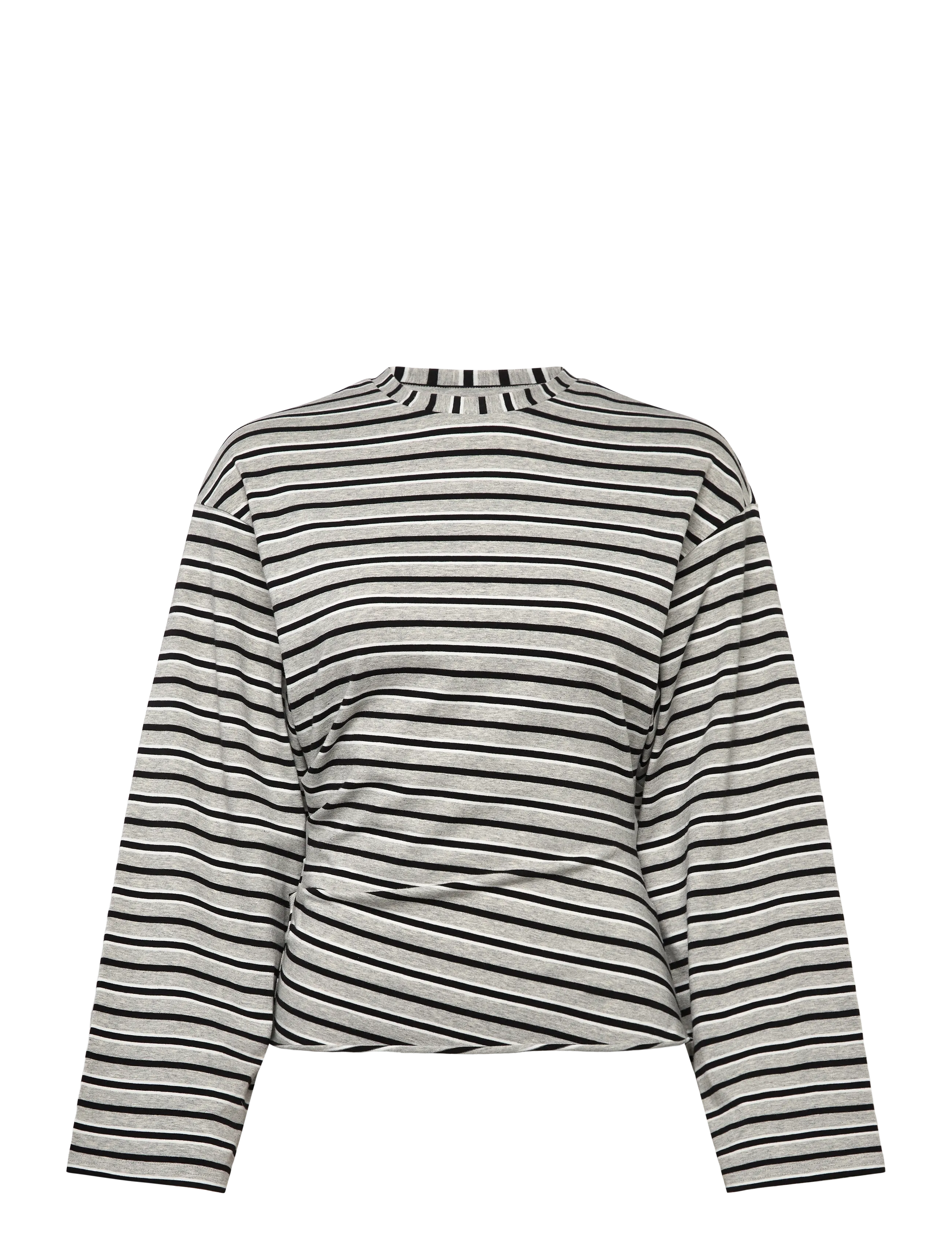 Weekday Ruched Long-Sleeved T-shirt - Langärmlige Tops - BLACK/WHITE STRIPE / grey
