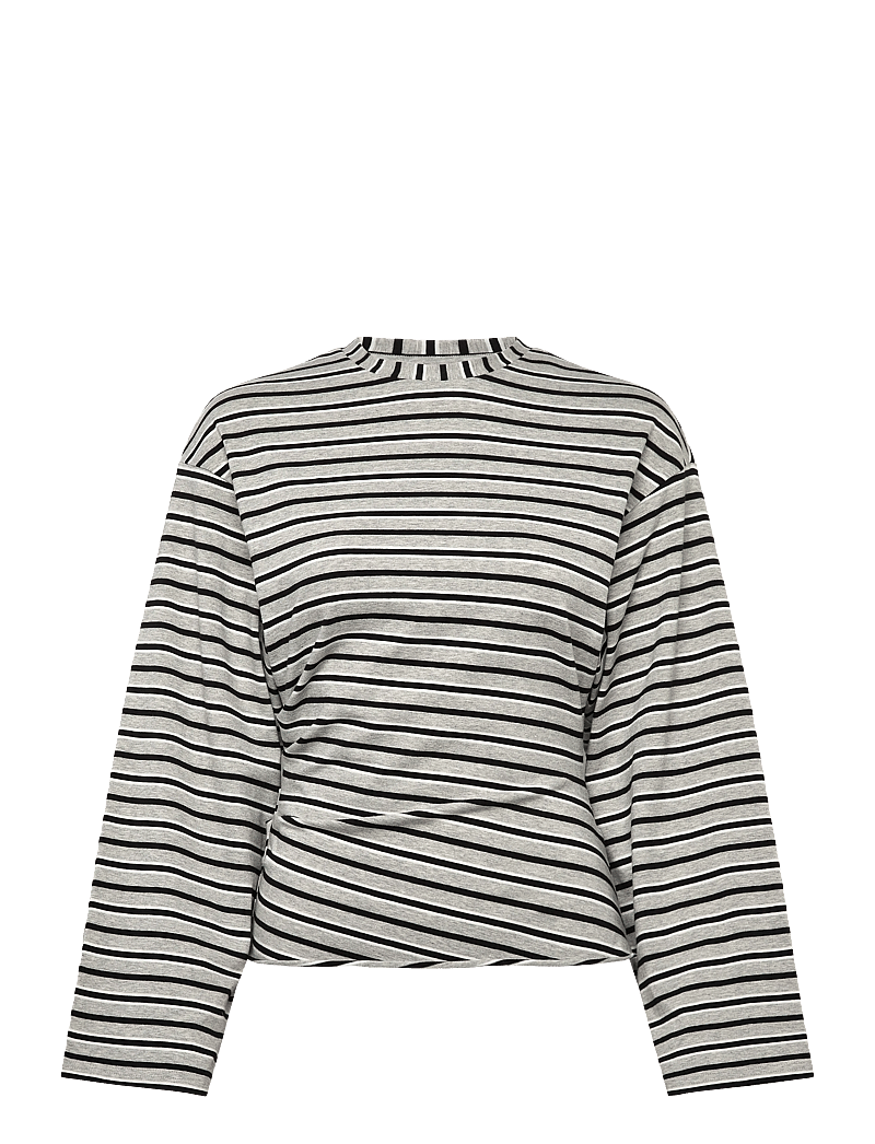 Weekday - Ruched Long-Sleeved T-shirt - långärmade toppar - black/white stripe - 0