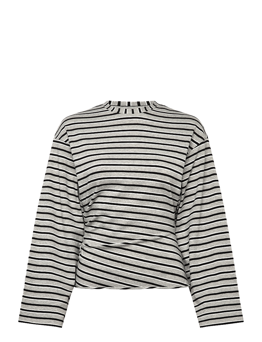 Weekday - Ruched Long-Sleeved T-shirt - langærmede toppe - black/white stripe - 0
