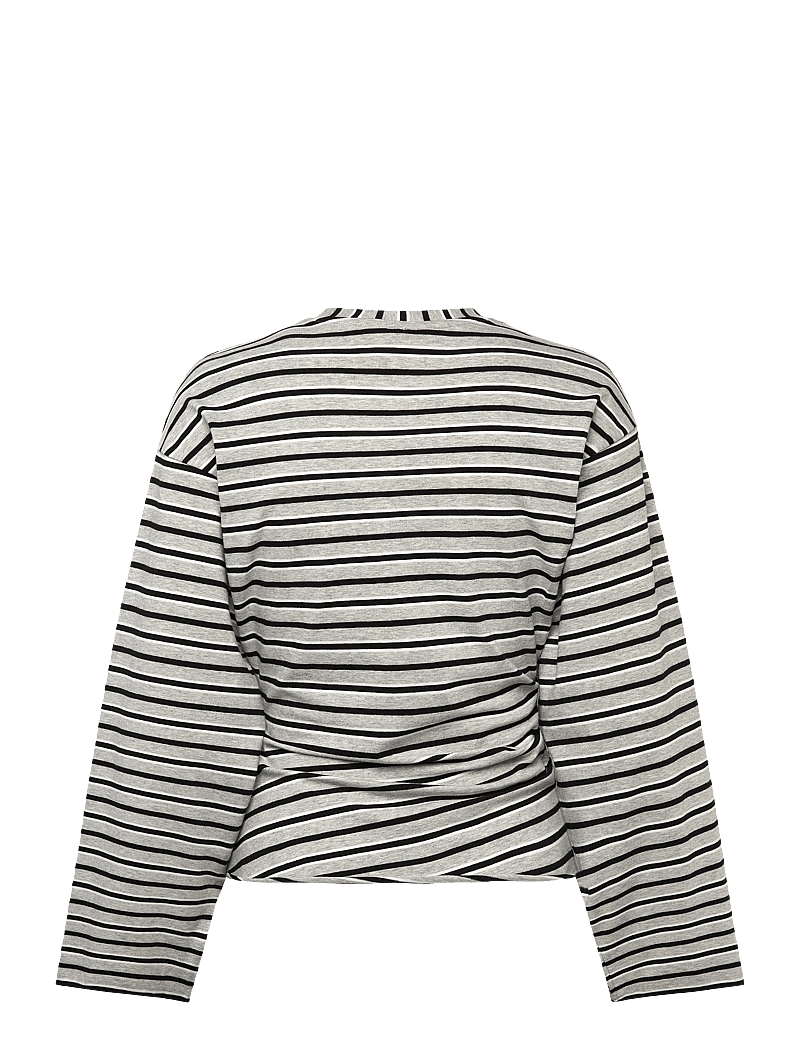 Weekday - Ruched Long-Sleeved T-shirt - långärmade toppar - black/white stripe - 1