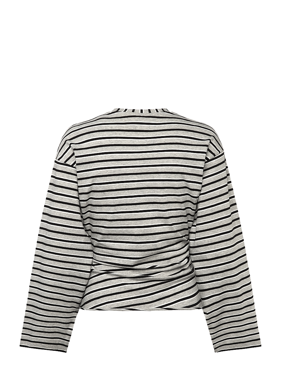 Weekday - Ruched Long-Sleeved T-shirt - langærmede toppe - black/white stripe - 1