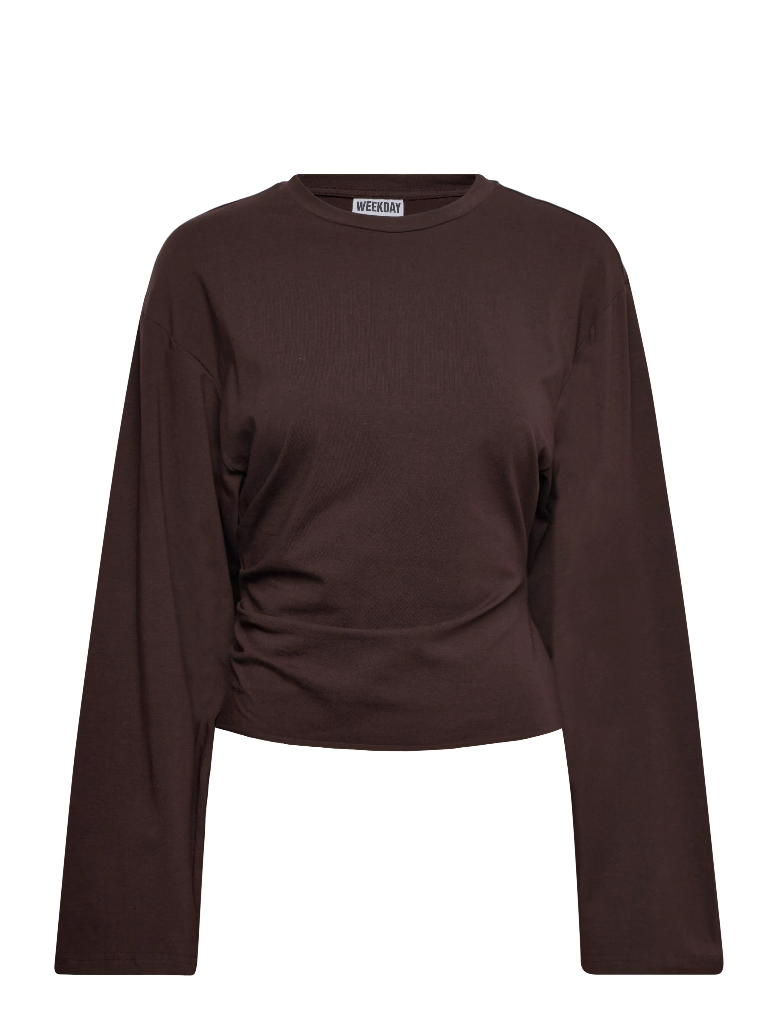 Weekday Ruched Long-Sleeved T-shirt - Weekday - DARK BROWN / brown