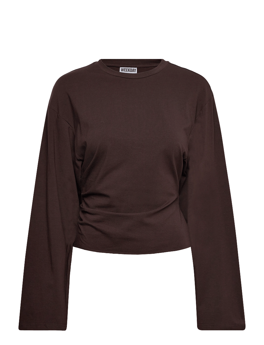 Weekday - Ruched Long-Sleeved T-shirt - langärmlige tops - dark brown - 0