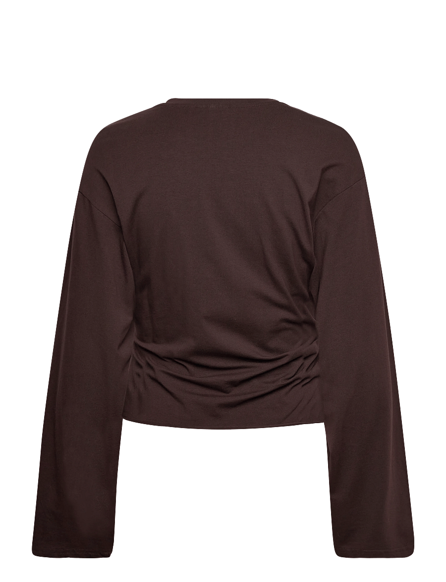 Weekday - Ruched Long-Sleeved T-shirt - langärmlige tops - dark brown - 1